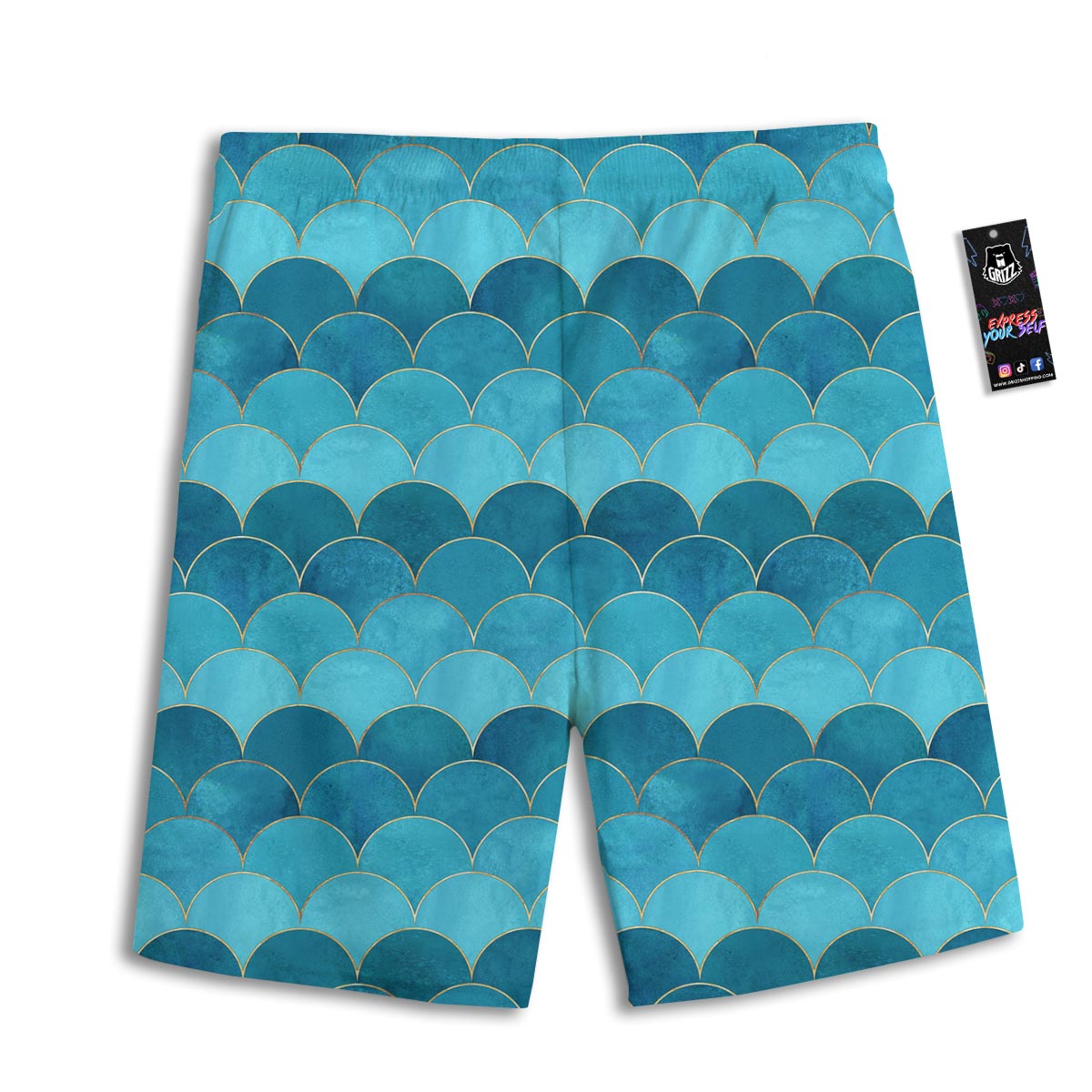 Scales Teal Mermaid Print Pattern Men's Athletic Shorts