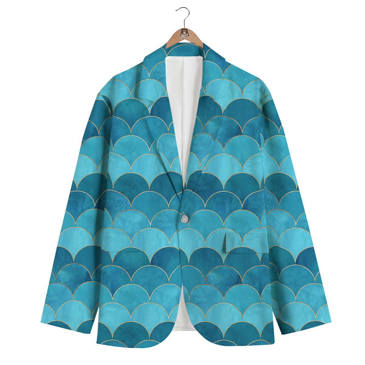 Scales Teal Mermaid Print Pattern Men's Blazer-grizzshop