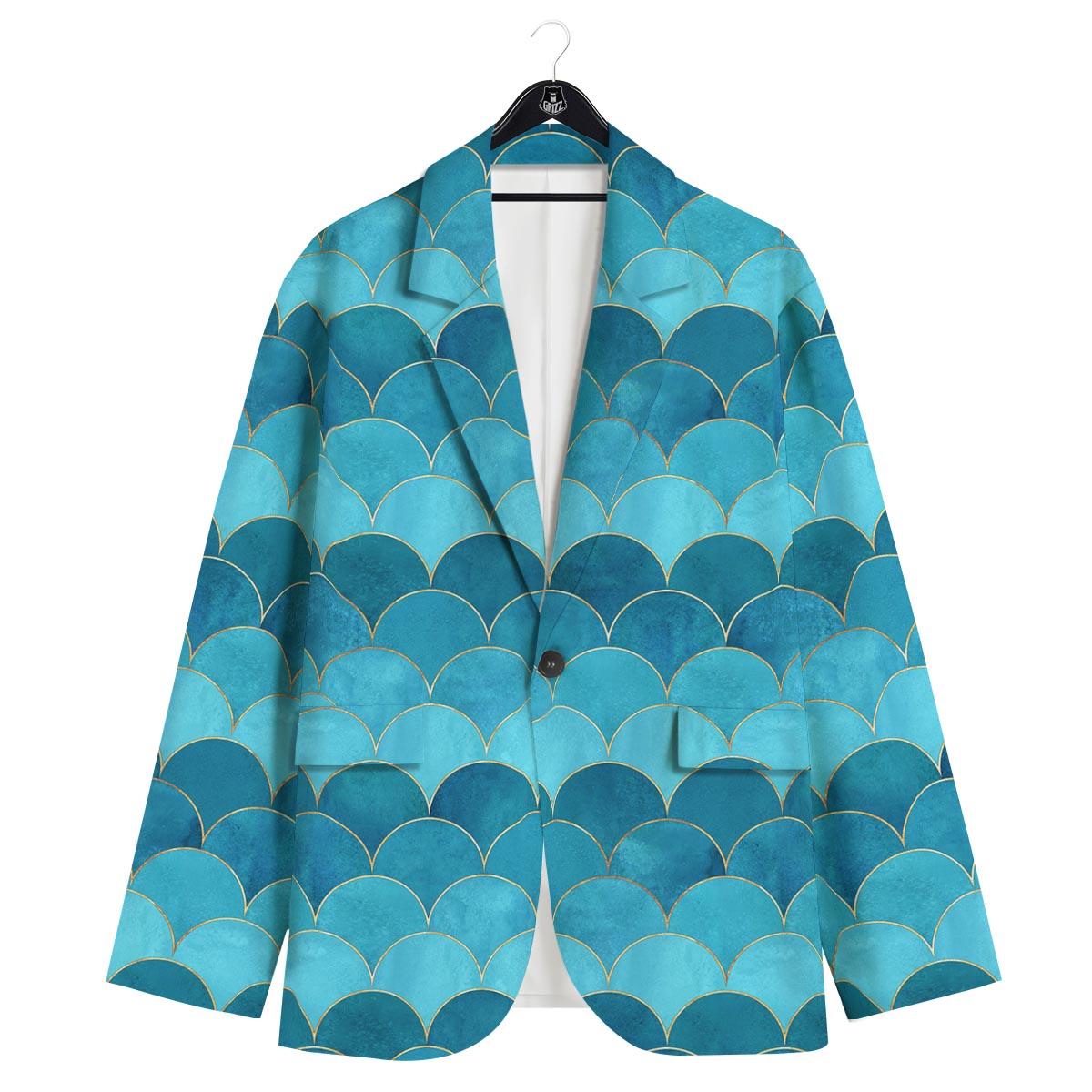 Scales Teal Mermaid Print Pattern Men's Sport Coat-grizzshop