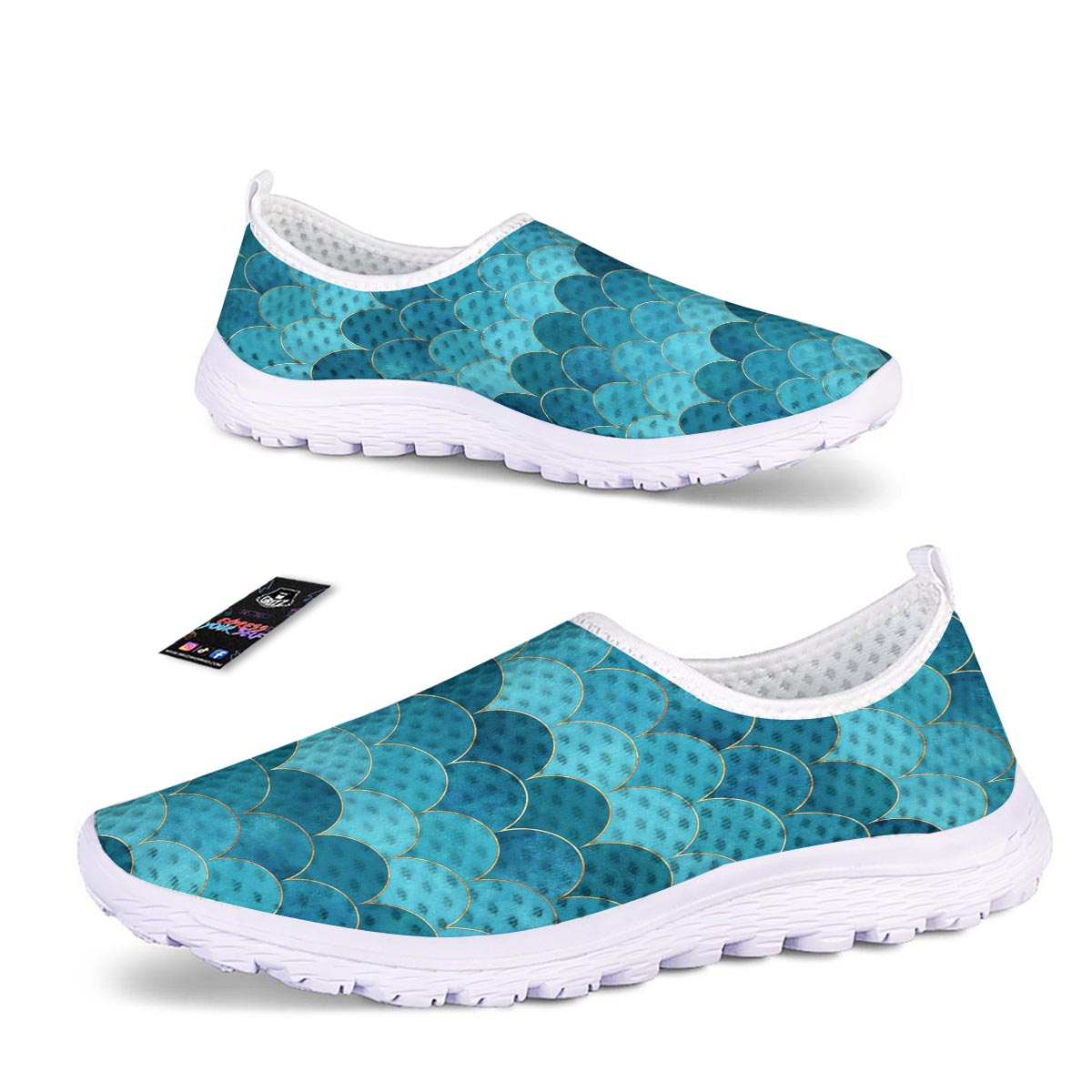 Scales Teal Mermaid Print Pattern Nurse Shoes-grizzshop