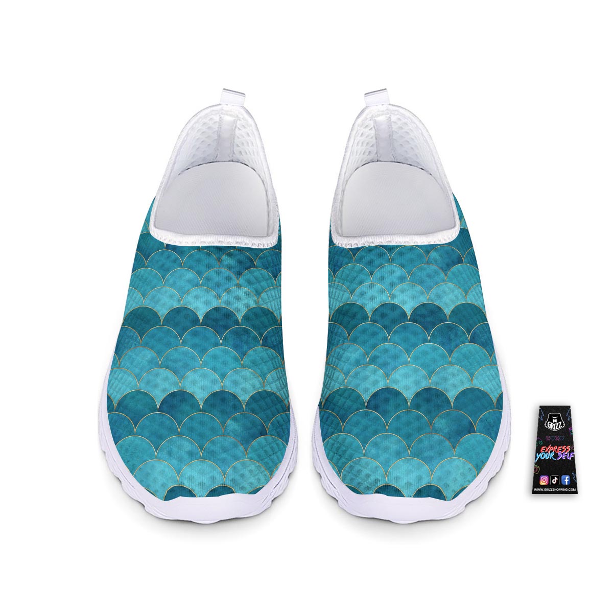 Scales Teal Mermaid Print Pattern Nurse Shoes-grizzshop