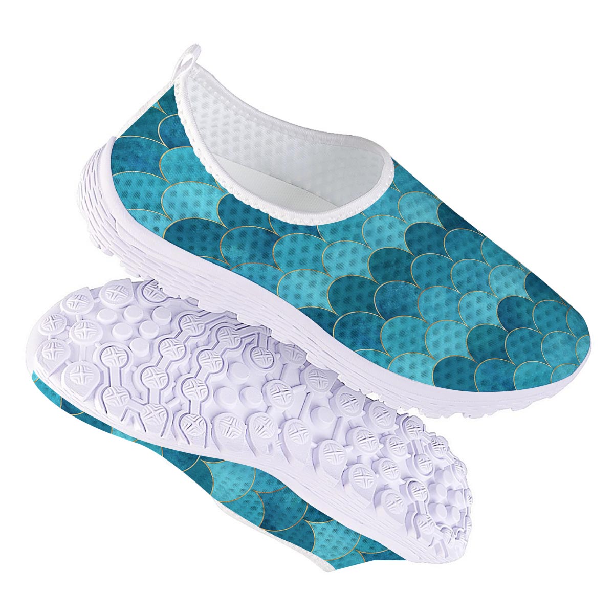 Scales Teal Mermaid Print Pattern Nurse Shoes-grizzshop