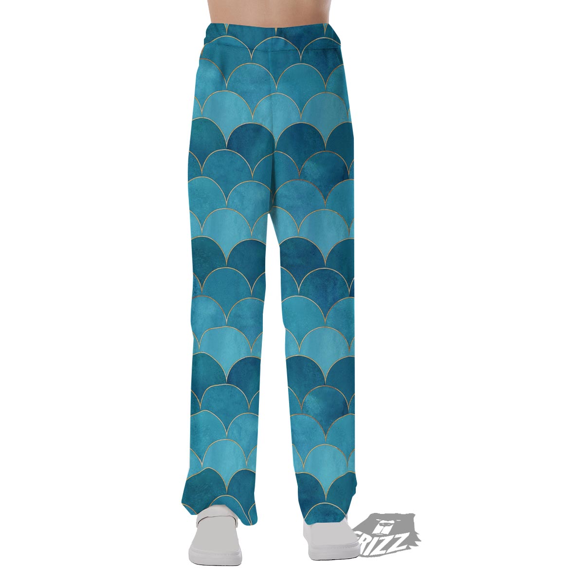 Scales Teal Mermaid Print Pattern Pajama Pants-grizzshop
