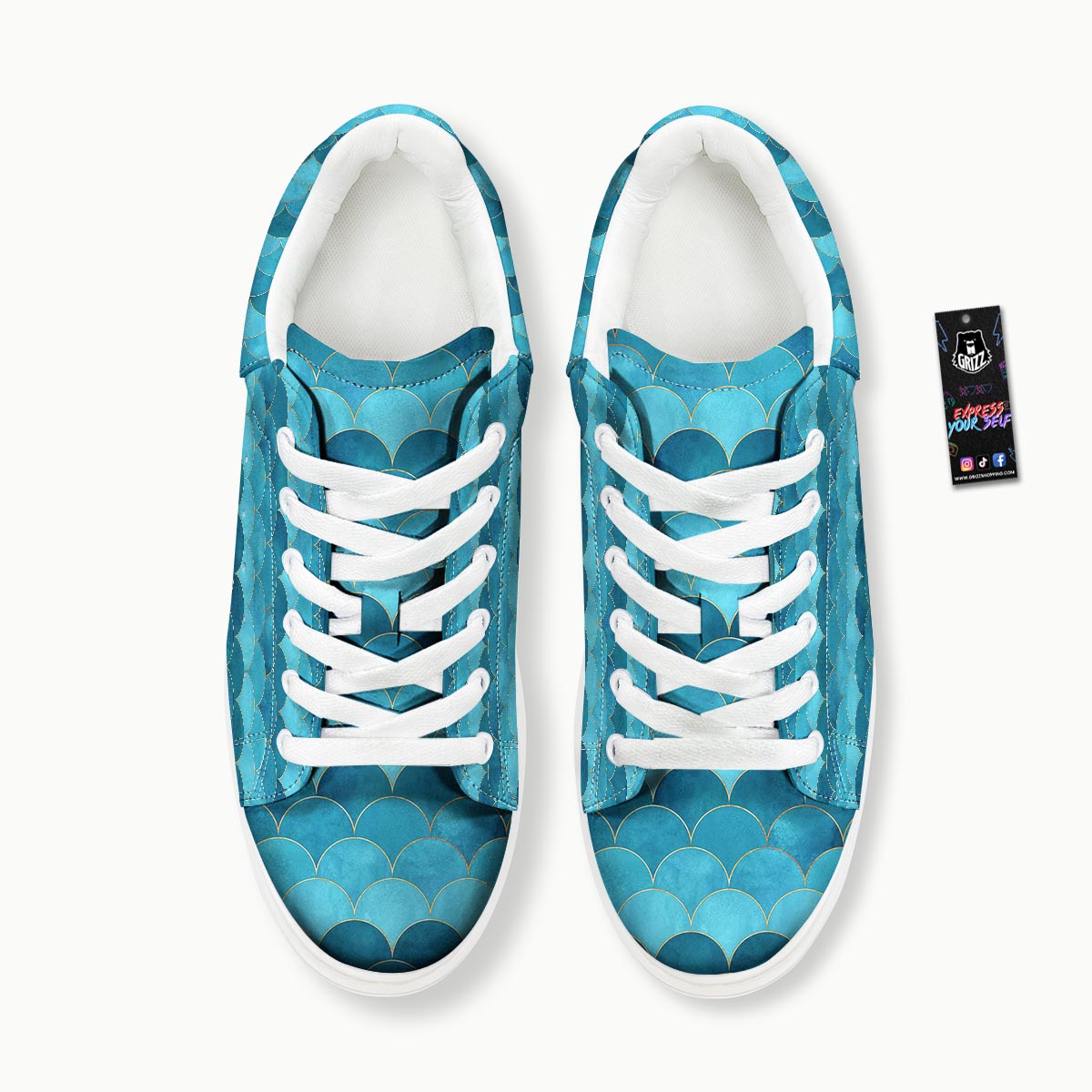 Scales Teal Mermaid Print Pattern Platform Shoes-grizzshop
