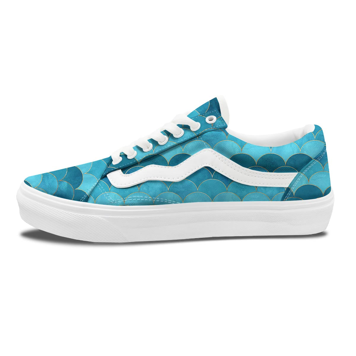 Scales Teal Mermaid Print Pattern Skate Shoes-grizzshop