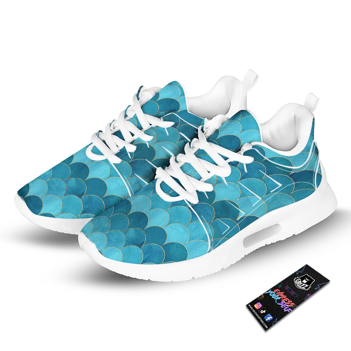 Scales Teal Mermaid Print Pattern Tennis Shoes-grizzshop
