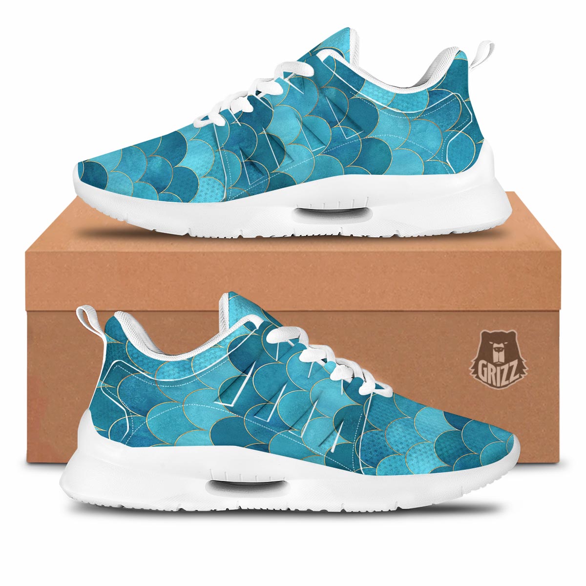 Scales Teal Mermaid Print Pattern Tennis Shoes-grizzshop