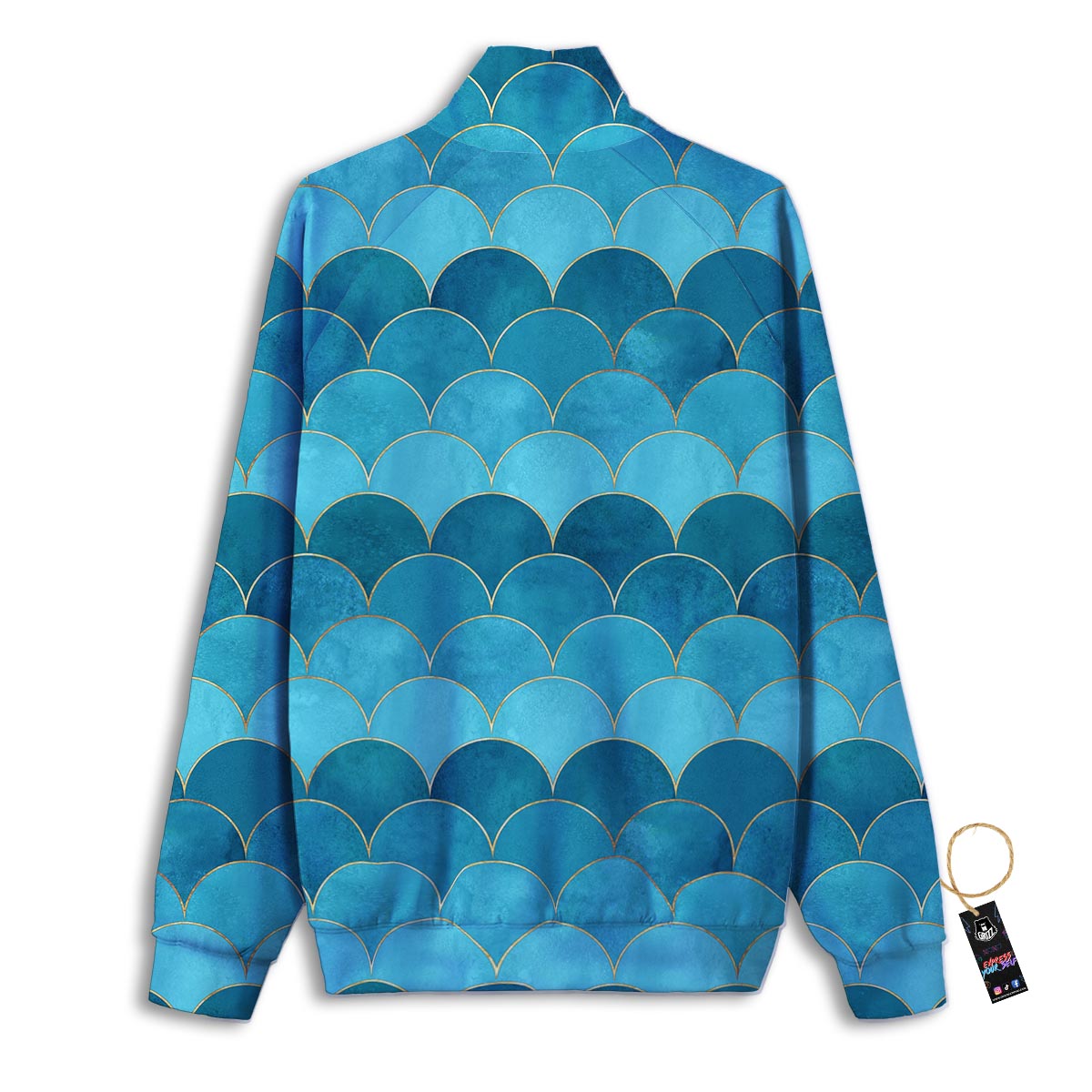 Scales Teal Mermaid Print Pattern Track Jacket-grizzshop
