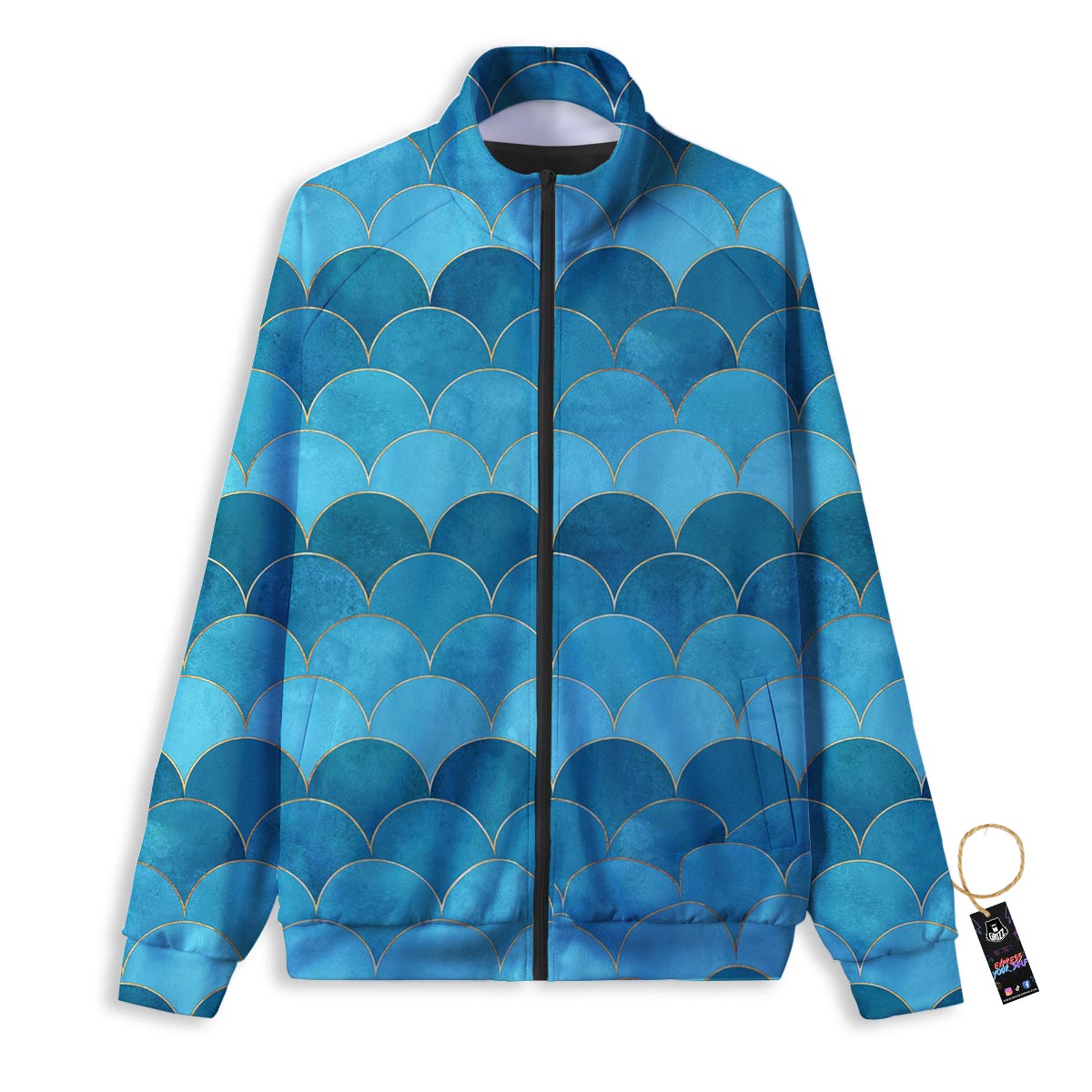 Scales Teal Mermaid Print Pattern Track Jacket-grizzshop