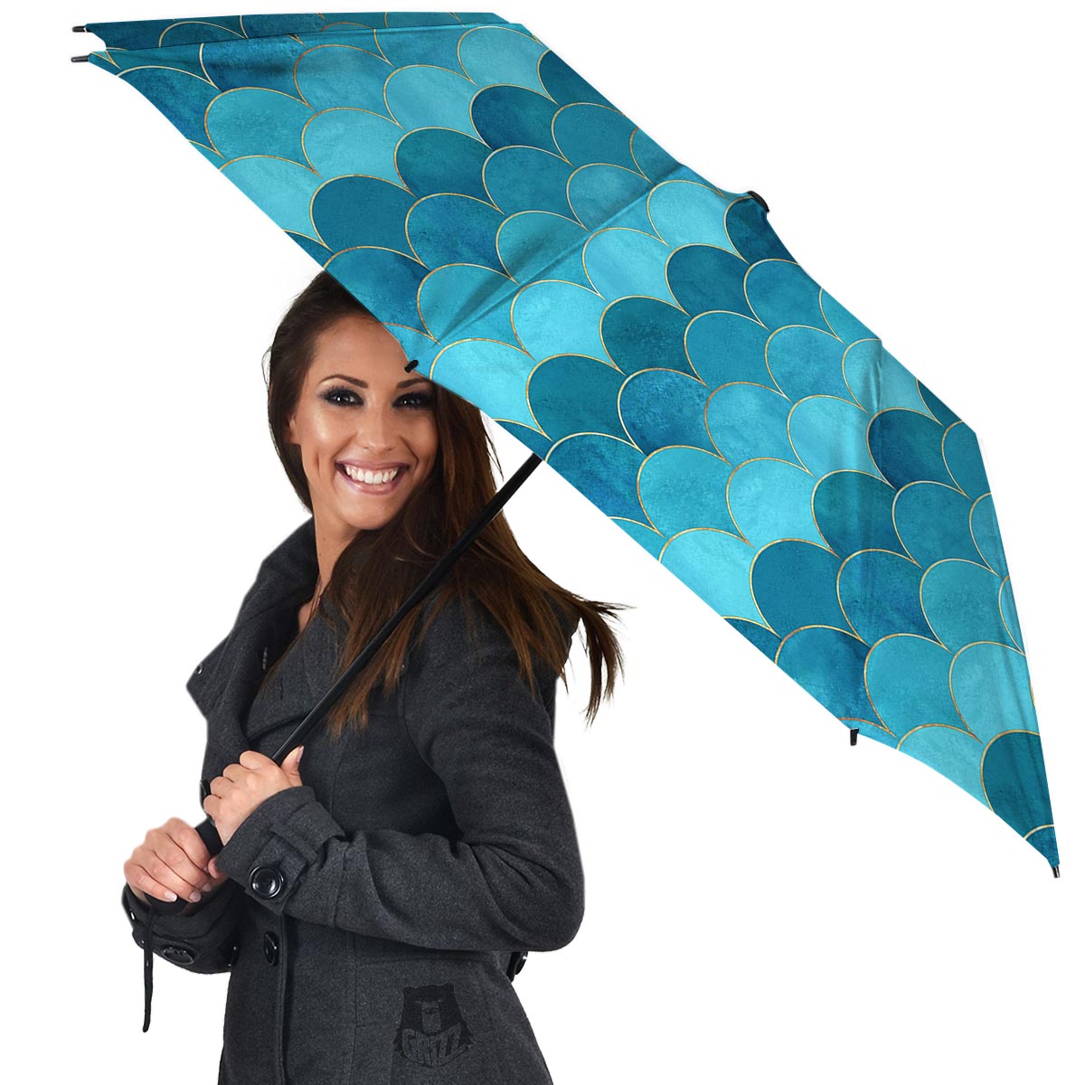 Scales Teal Mermaid Print Pattern Umbrella-grizzshop