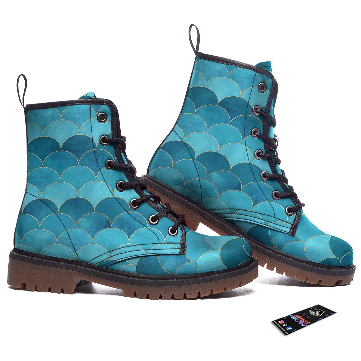 Scales Teal Mermaid Print Pattern Work Boots-grizzshop