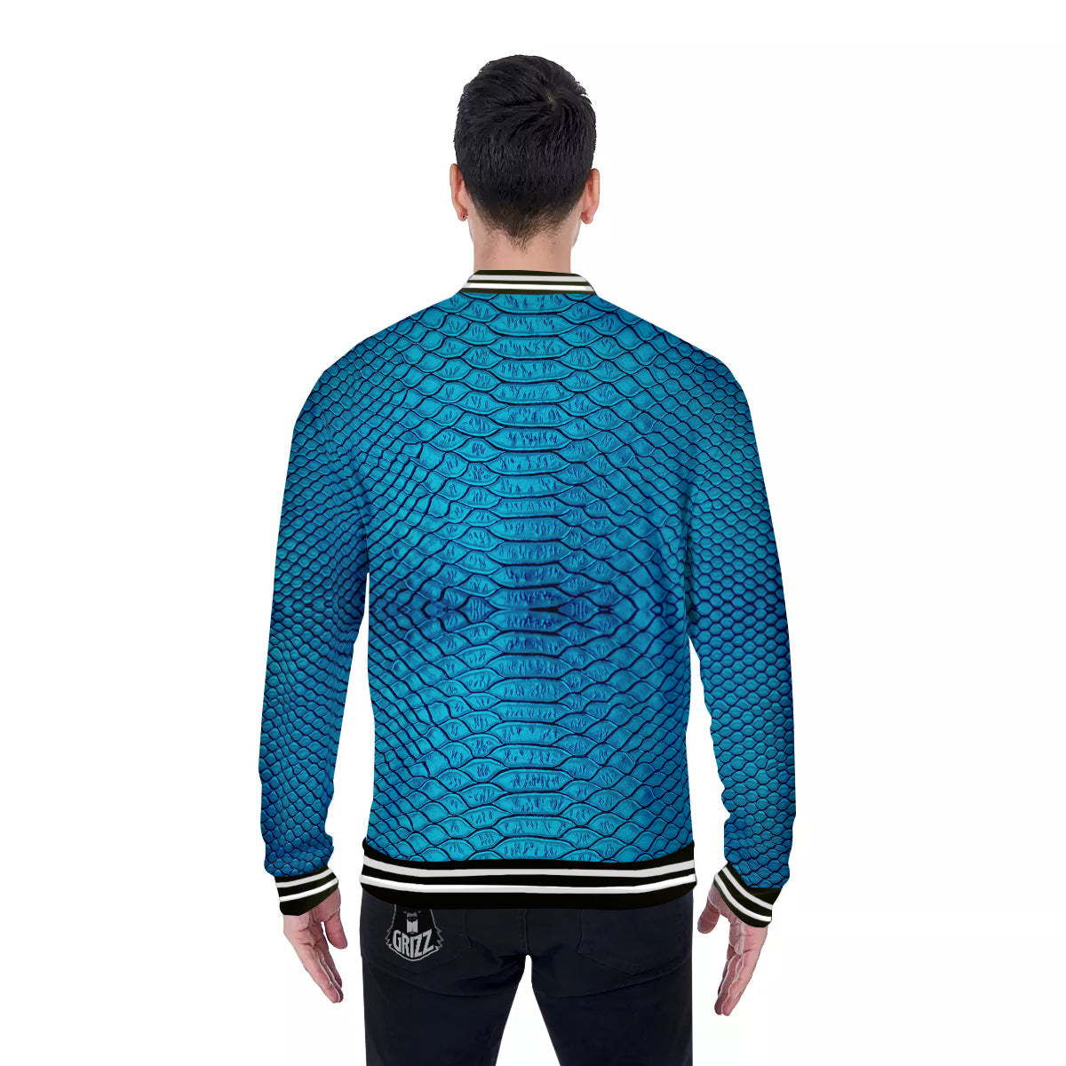 Scales Turquoise Snake Print Pattern Baseball Jacket-grizzshop
