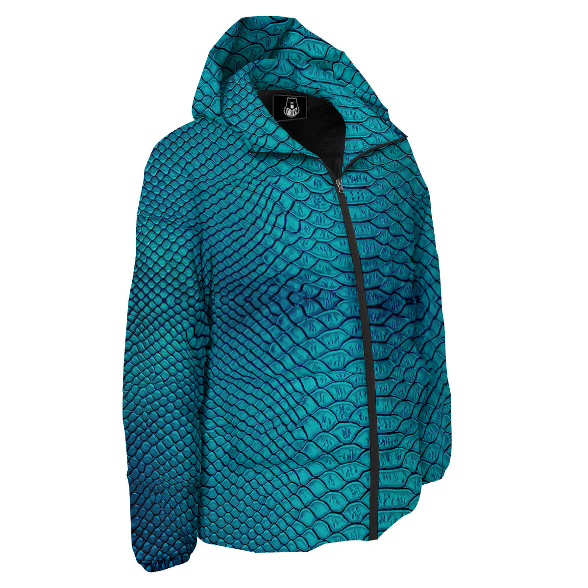 Scales Turquoise Snake Print Pattern Down Jacket-grizzshop