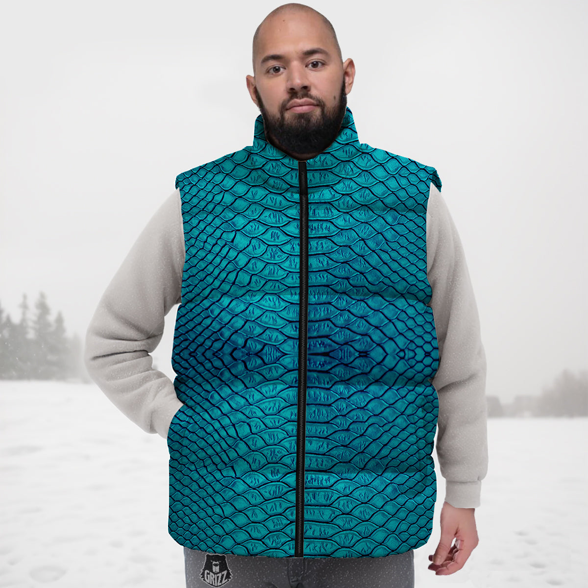 Scales Turquoise Snake Print Pattern Down Vest
