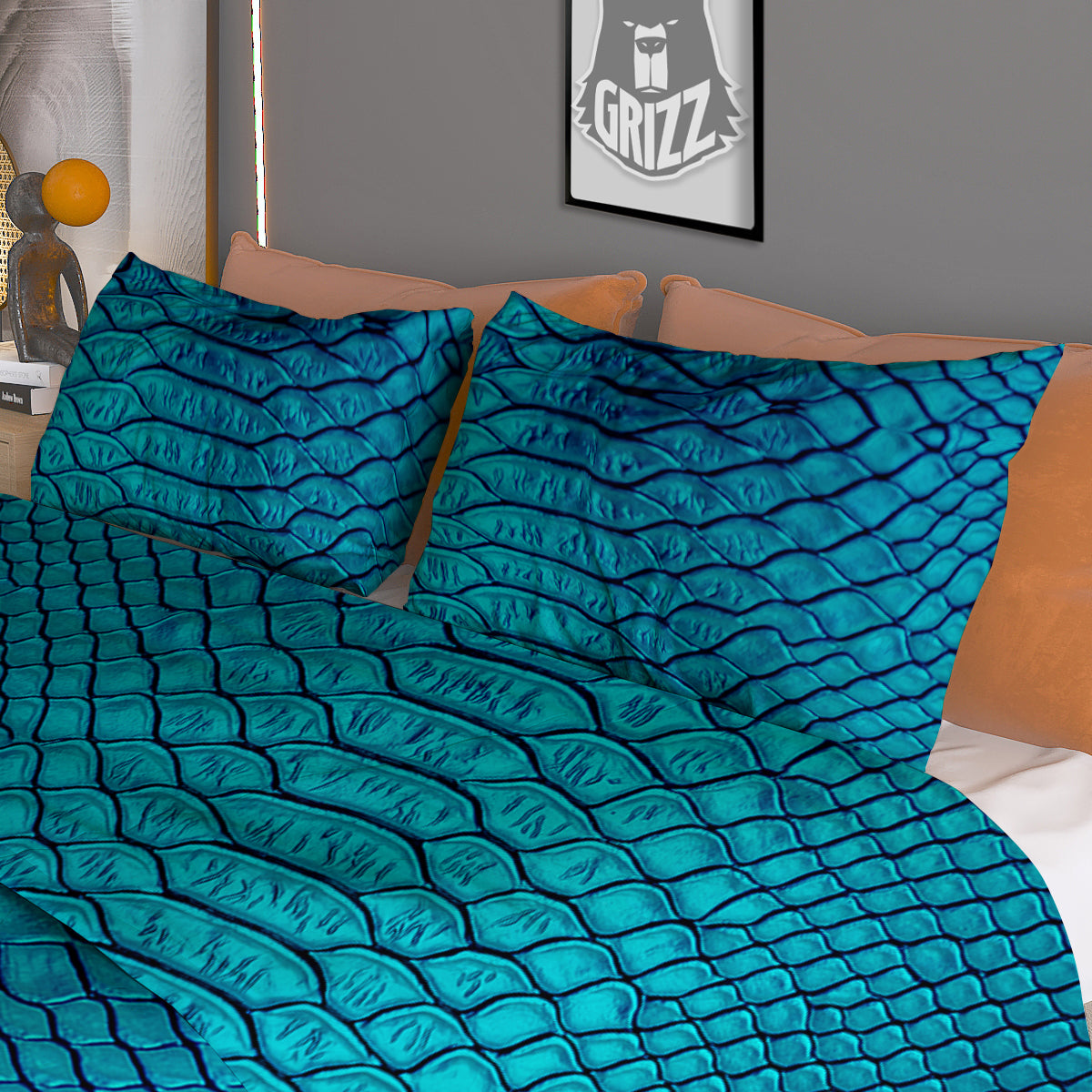 Scales Turquoise Snake Print Pattern Duvet Cover Bedding Set