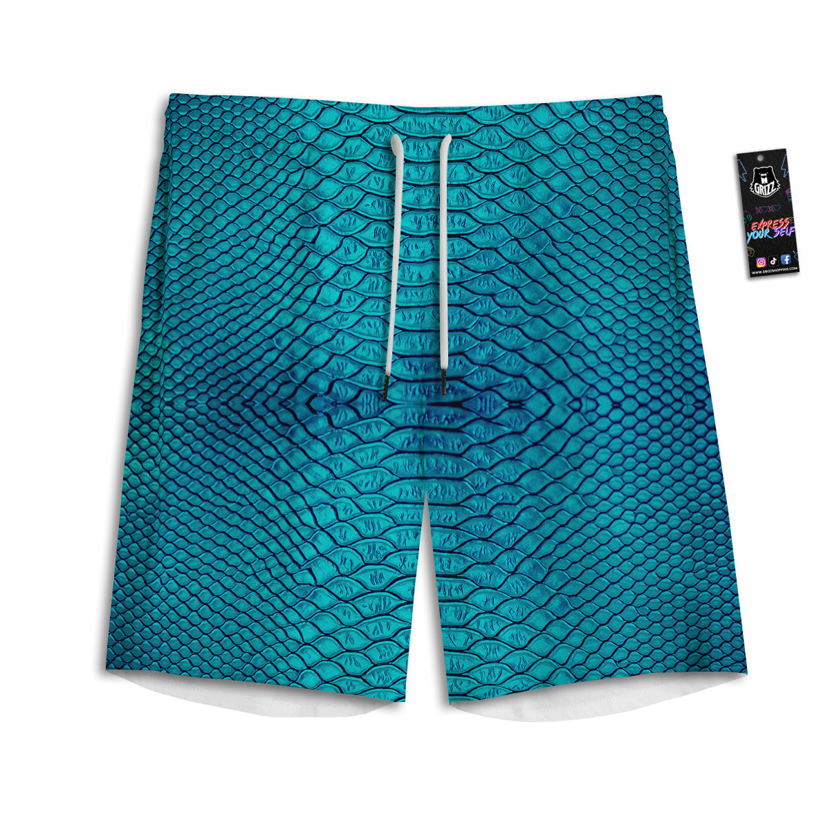 Scales Turquoise Snake Print Pattern Men's Athletic Shorts