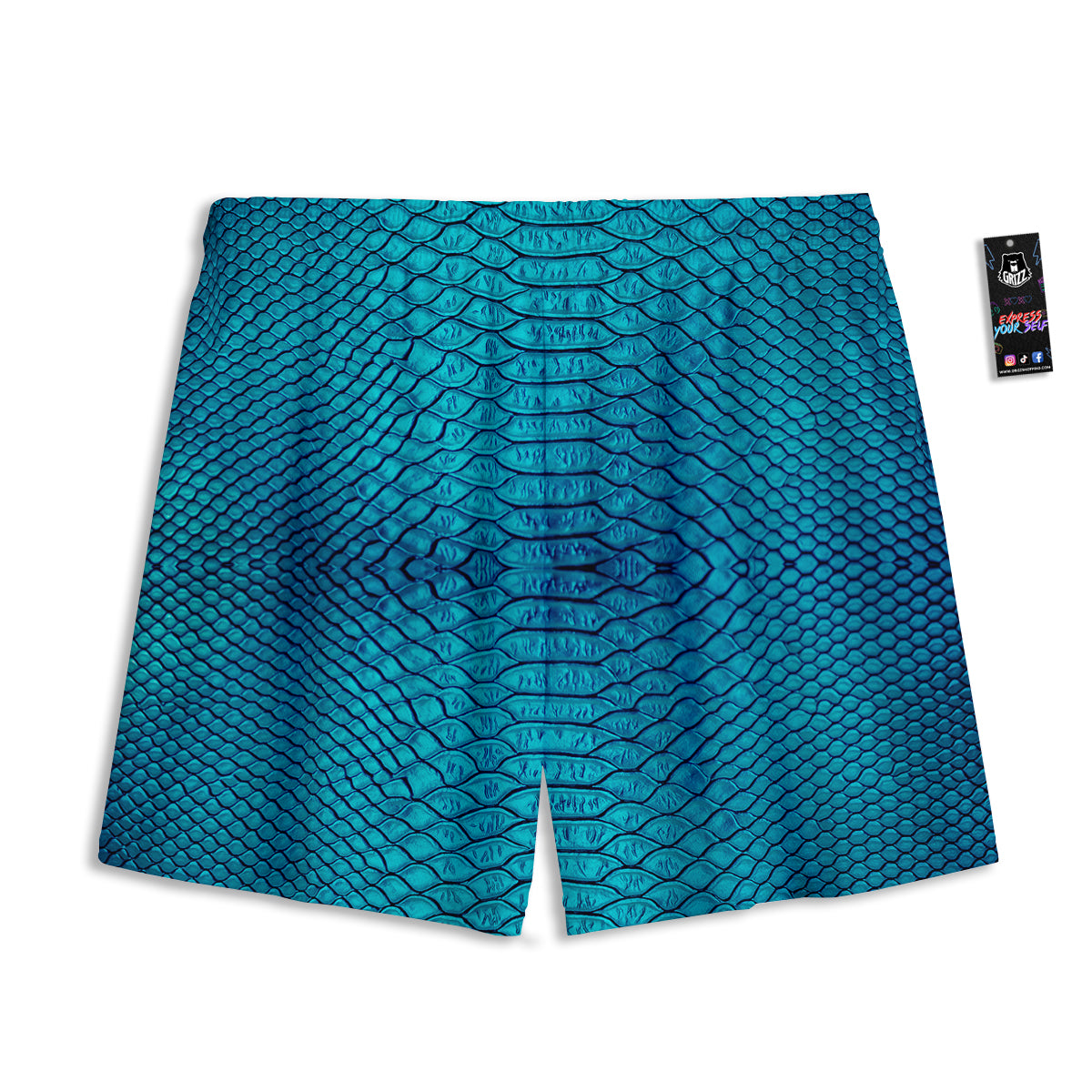 Scales Turquoise Snake Print Pattern Mesh Shorts