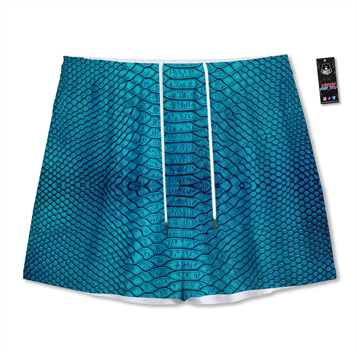 Scales Turquoise Snake Print Pattern Mesh Shorts