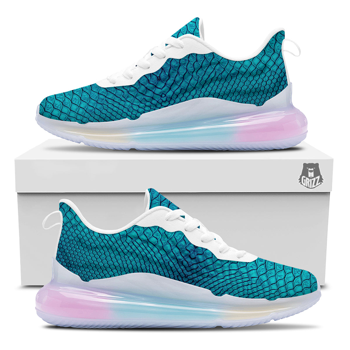 Scales Turquoise Snake Print Pattern Running Sneakers-grizzshop