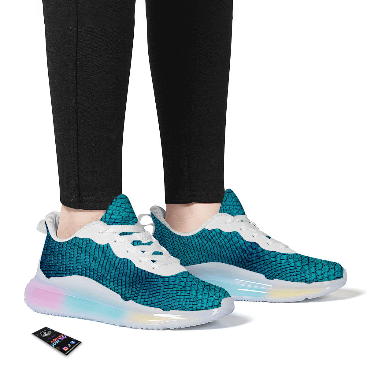 Scales Turquoise Snake Print Pattern Running Sneakers-grizzshop