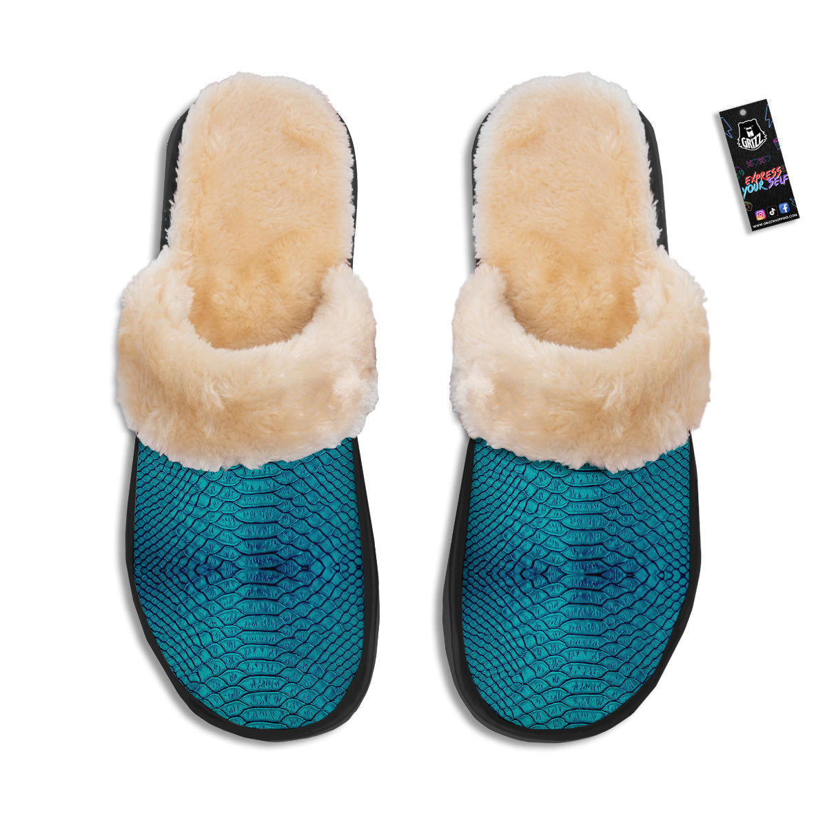 Scales Turquoise Snake Print Pattern Slippers-grizzshop