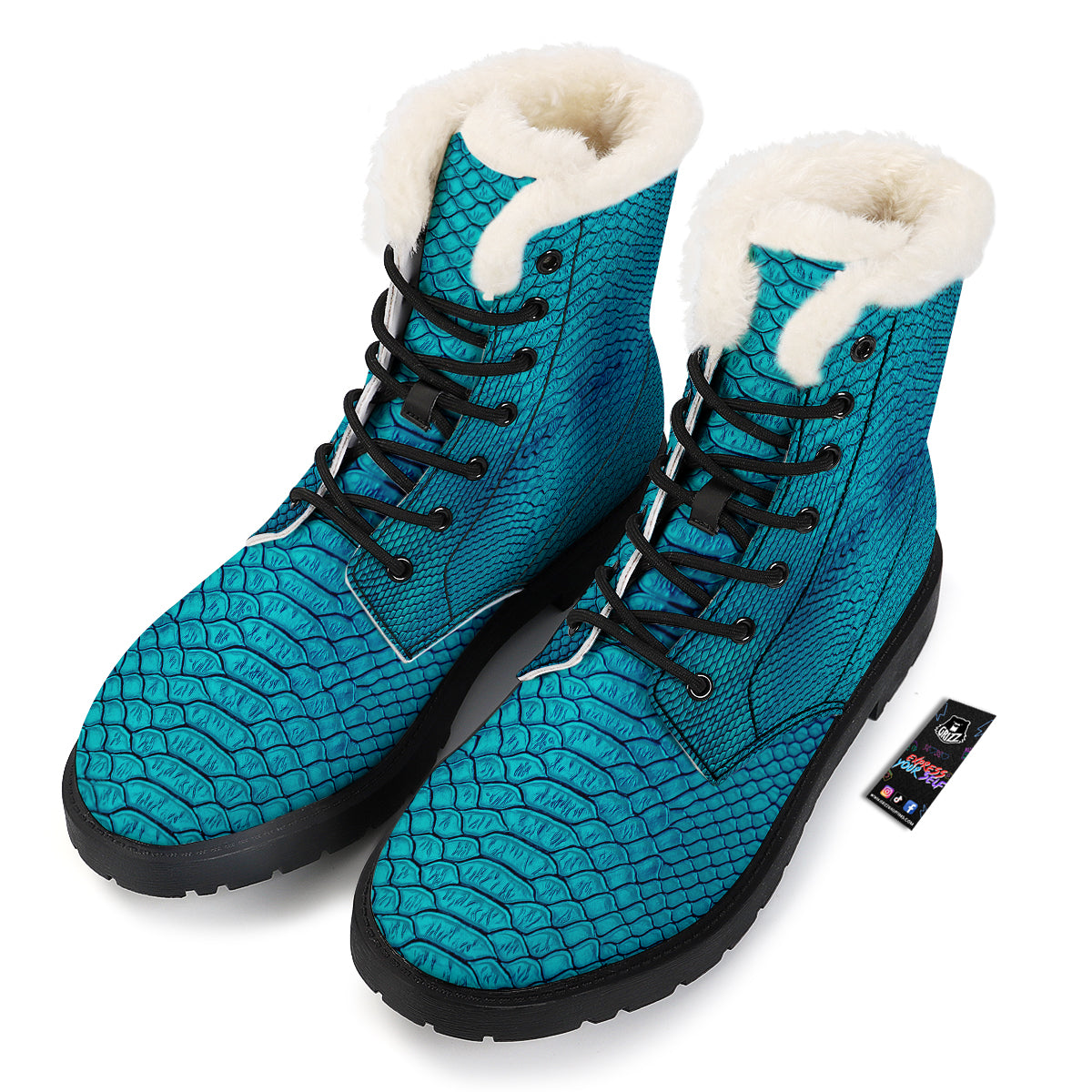 Scales Turquoise Snake Print Pattern Winter Boots-grizzshop