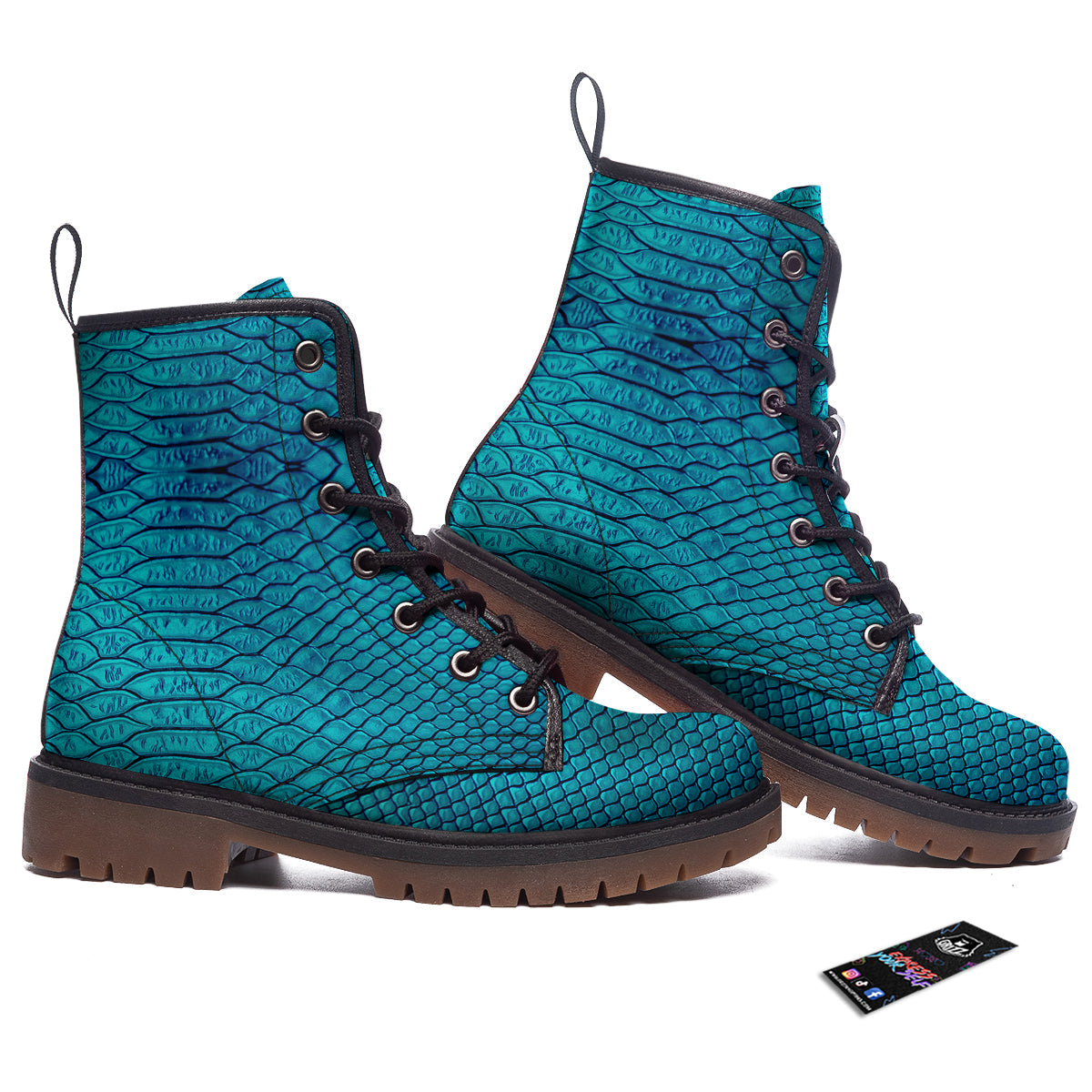 Scales Turquoise Snake Print Pattern Work Boots-grizzshop