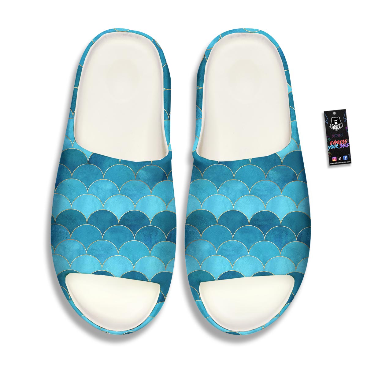 Scales Teal Mermaid Print Pattern Sandals-grizzshop