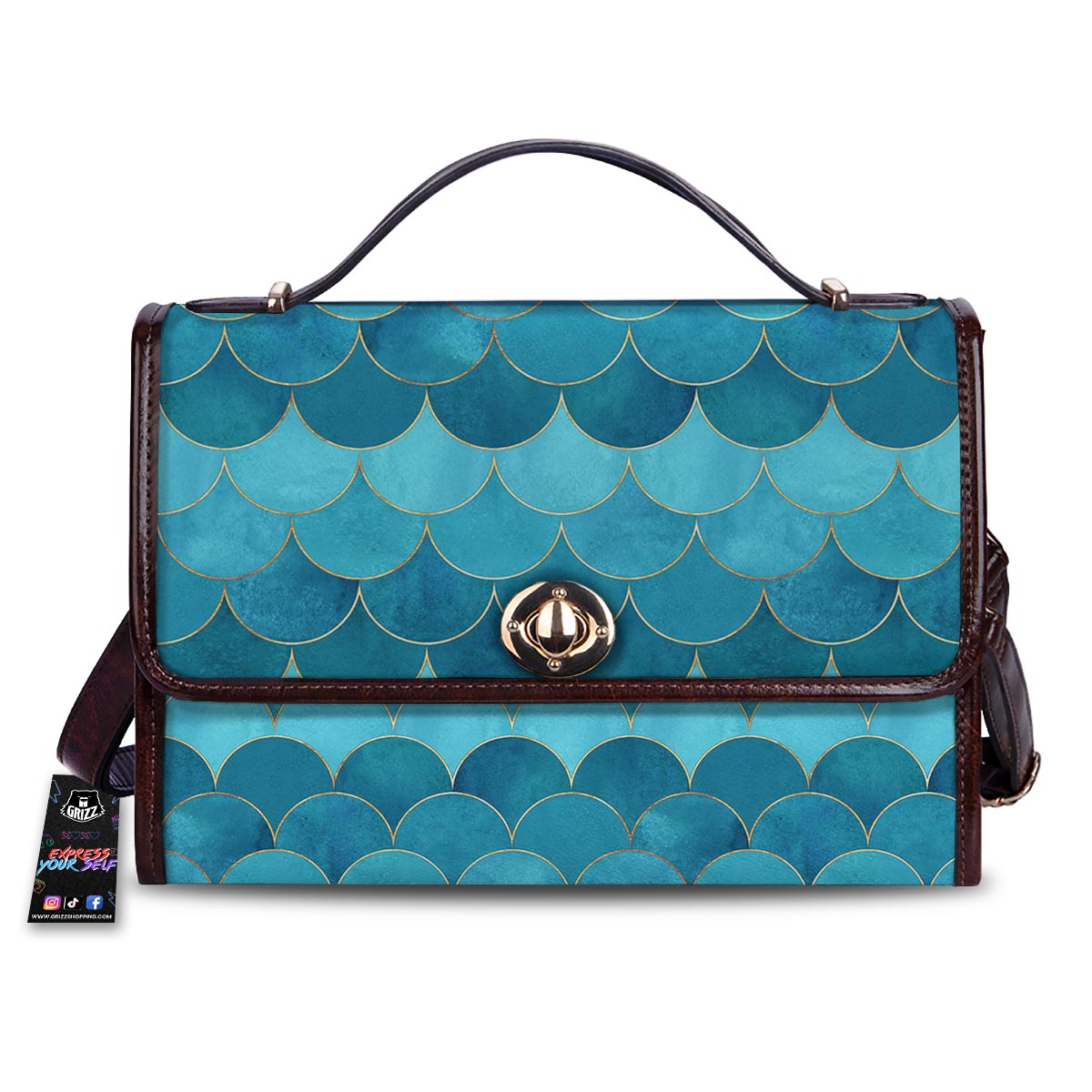Scales Teal Mermaid Print Pattern Women's Satchel Bag