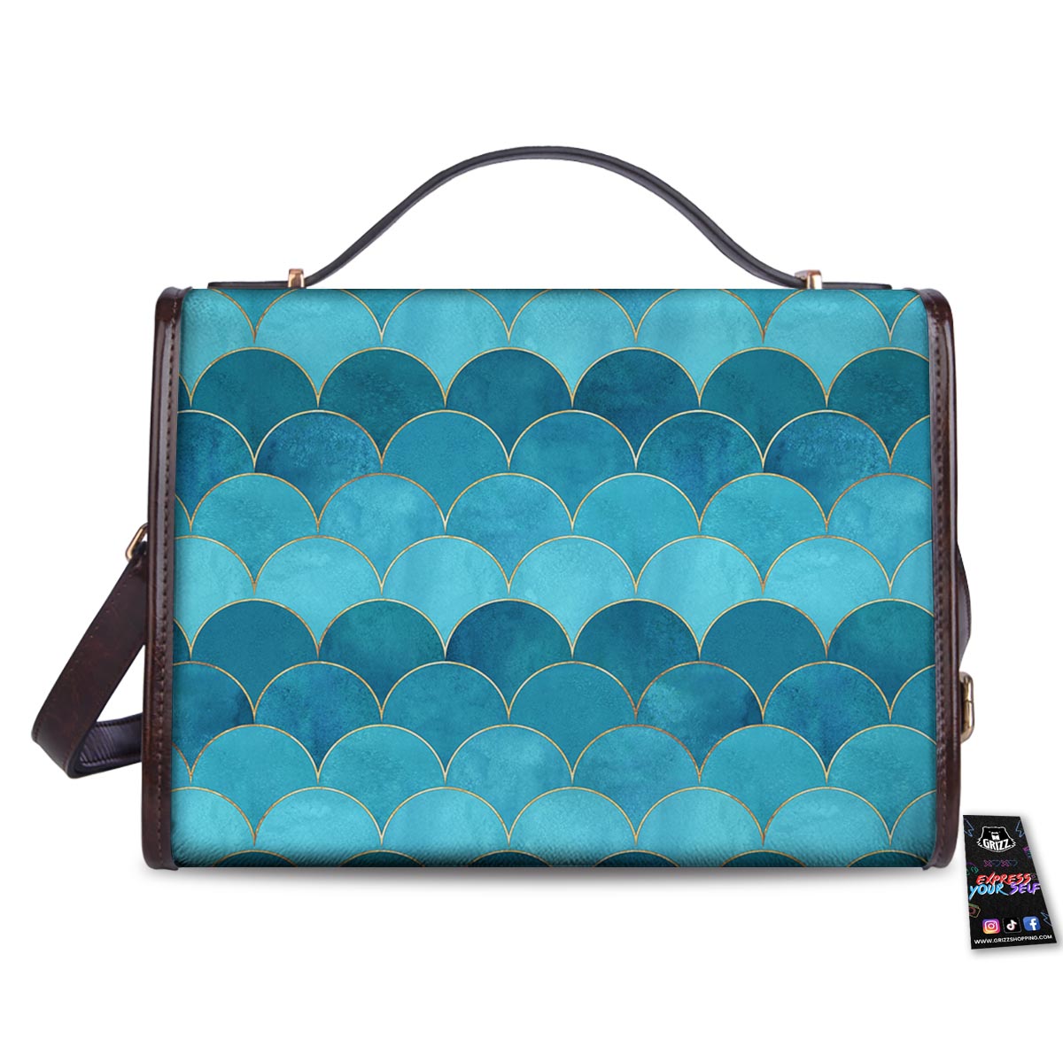 Scales Teal Mermaid Print Pattern Women's Satchel Bag