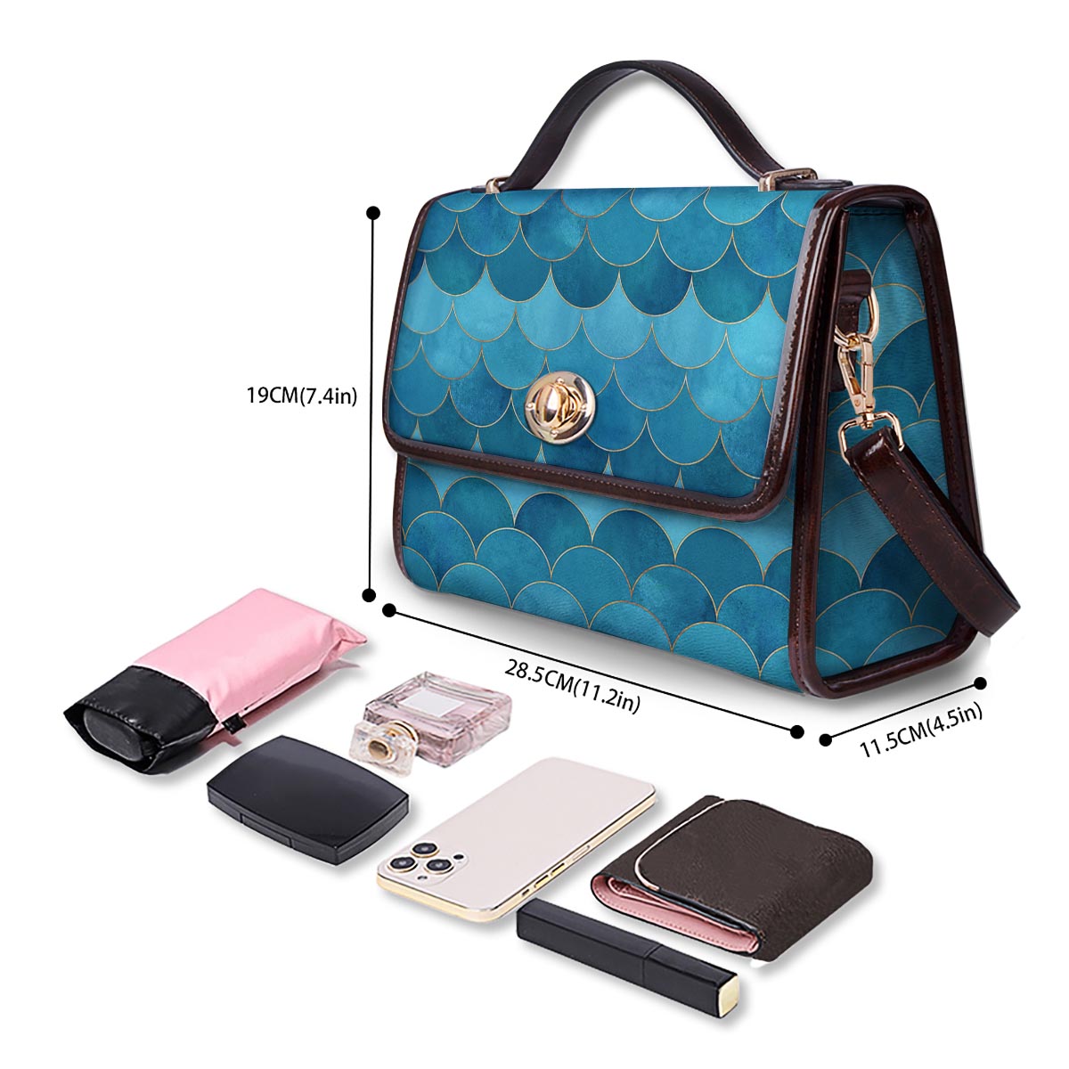 Scales Teal Mermaid Print Pattern Women's Satchel Bag