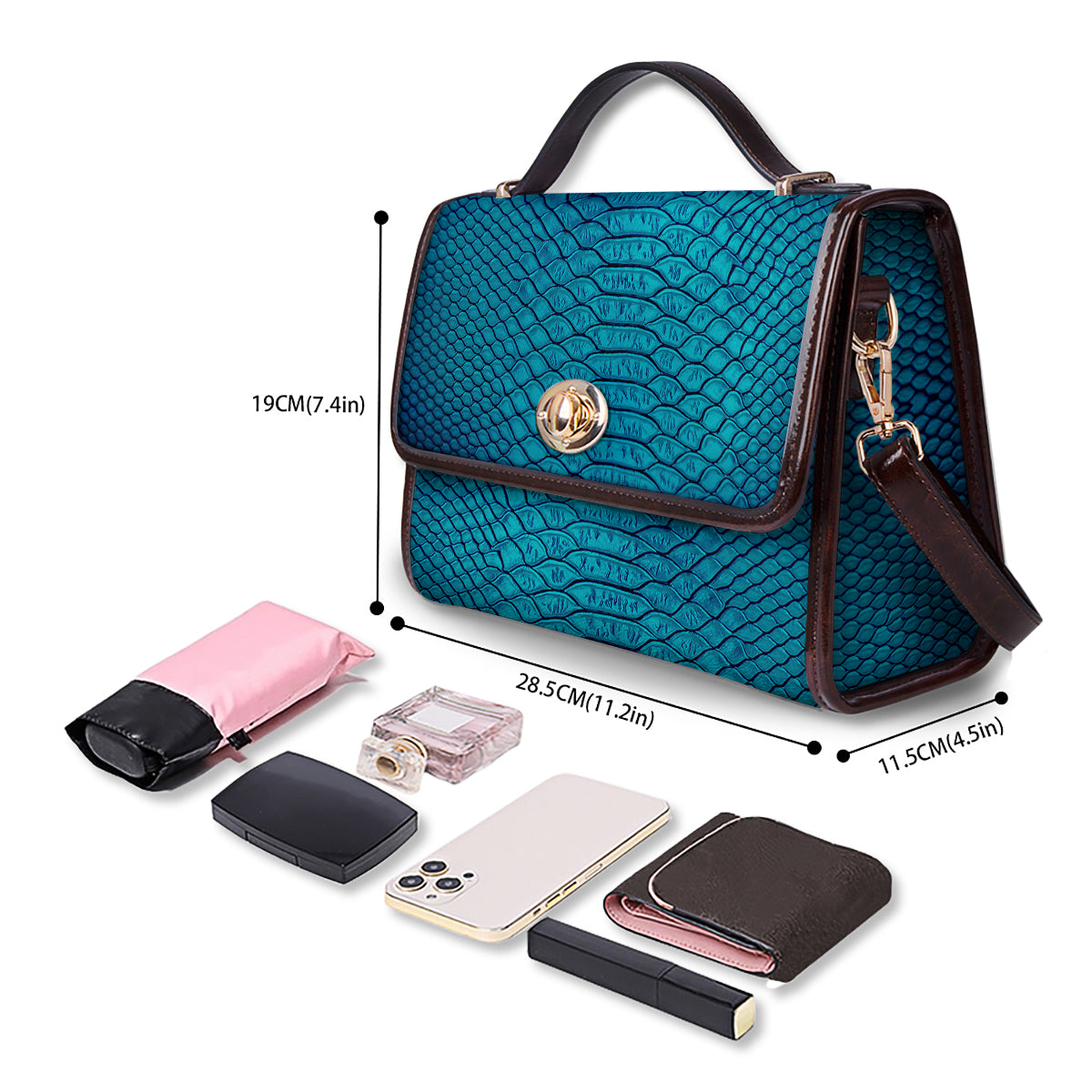Scales Turquoise Snake Print Pattern Women's Satchel Bag