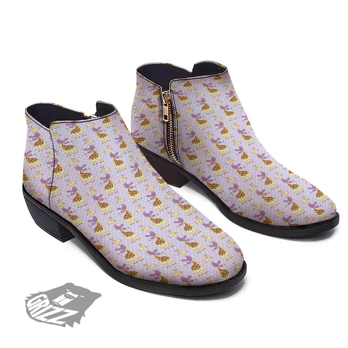 Scarf With Giraffe Print Pattern Ankle Boots-grizzshop