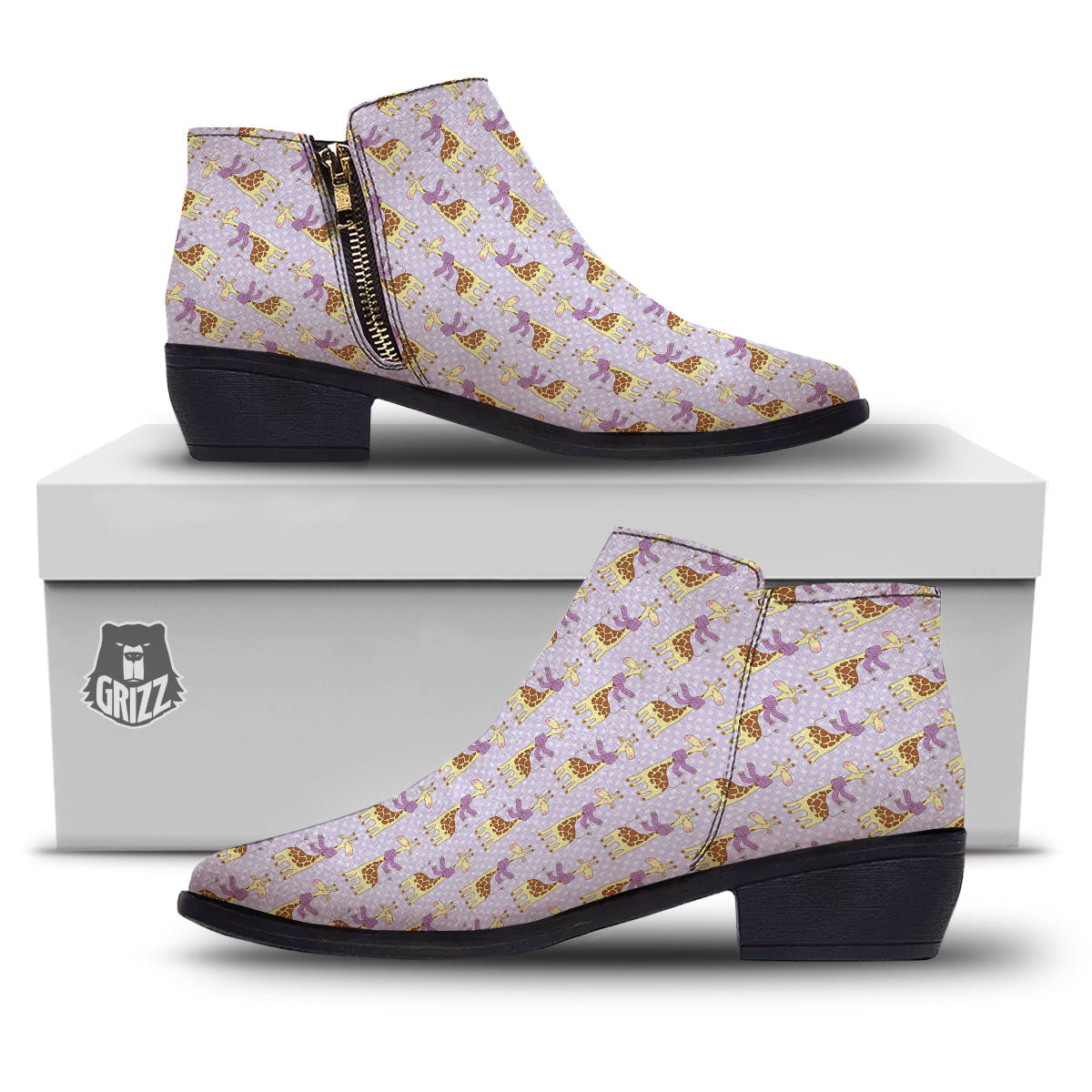 Scarf With Giraffe Print Pattern Ankle Boots-grizzshop