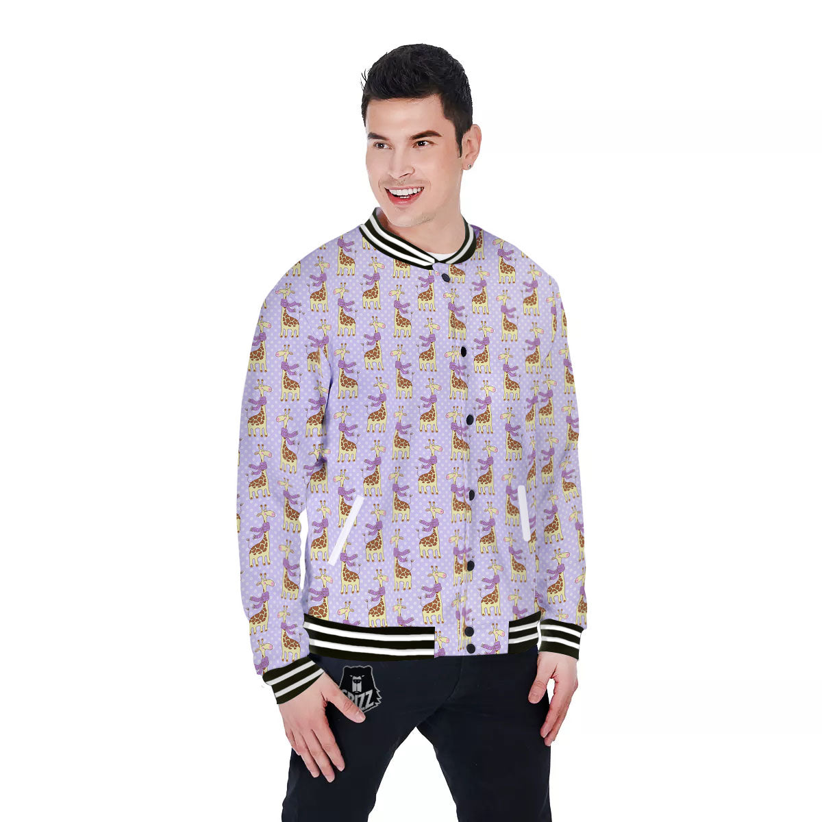 Scarf With Giraffe Print Pattern Baseball Jacket-grizzshop