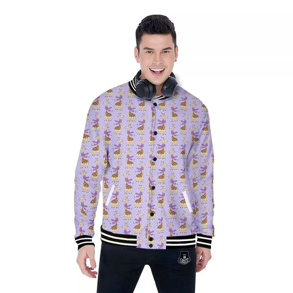 Scarf With Giraffe Print Pattern Baseball Jacket-grizzshop