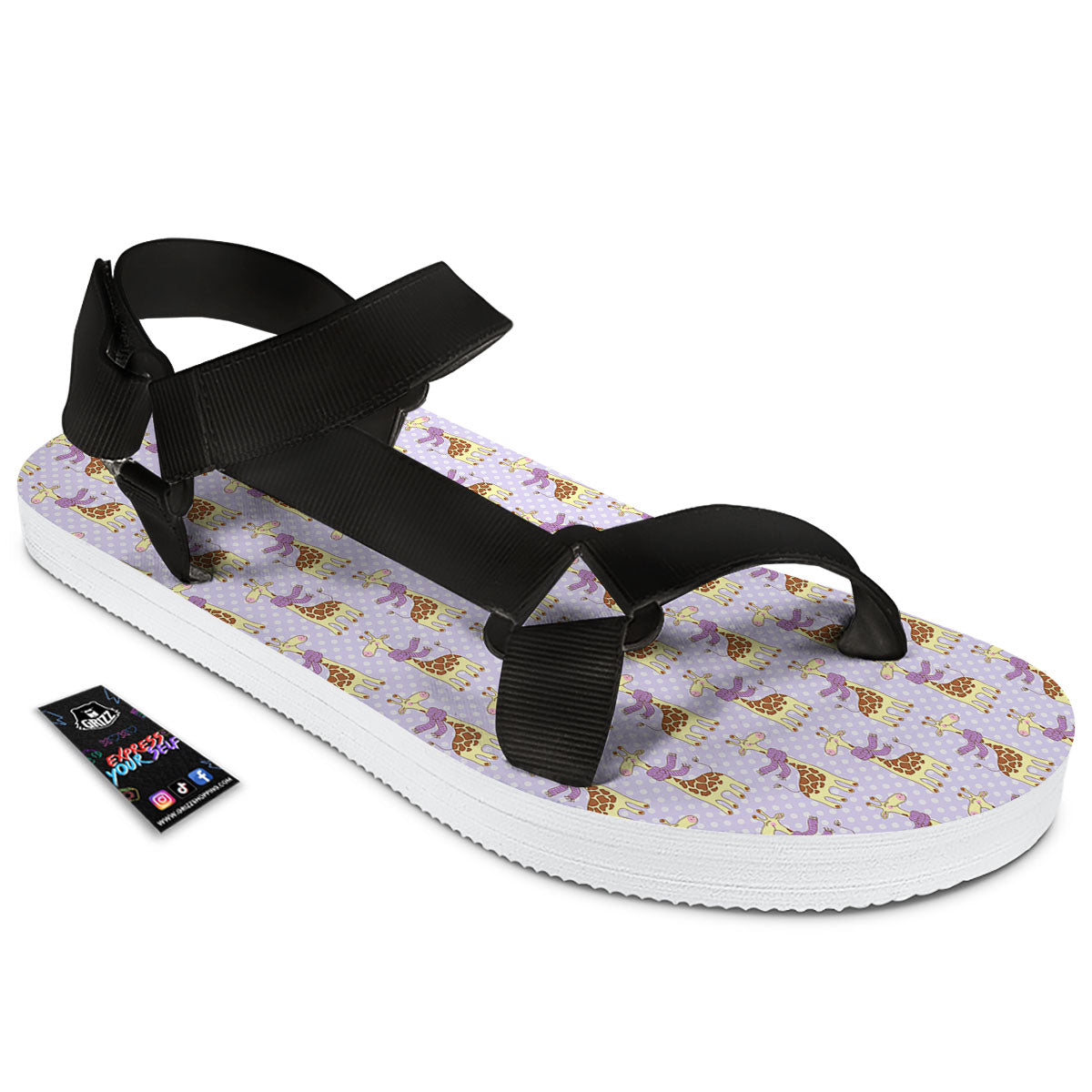 Scarf With Giraffe Print Pattern Black Open Toe Sandals-grizzshop