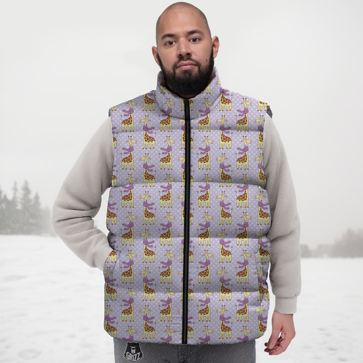 Scarf With Giraffe Print Pattern Down Vest