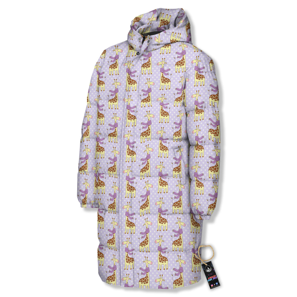Scarf With Giraffe Print Pattern Long Down Jacket-grizzshop