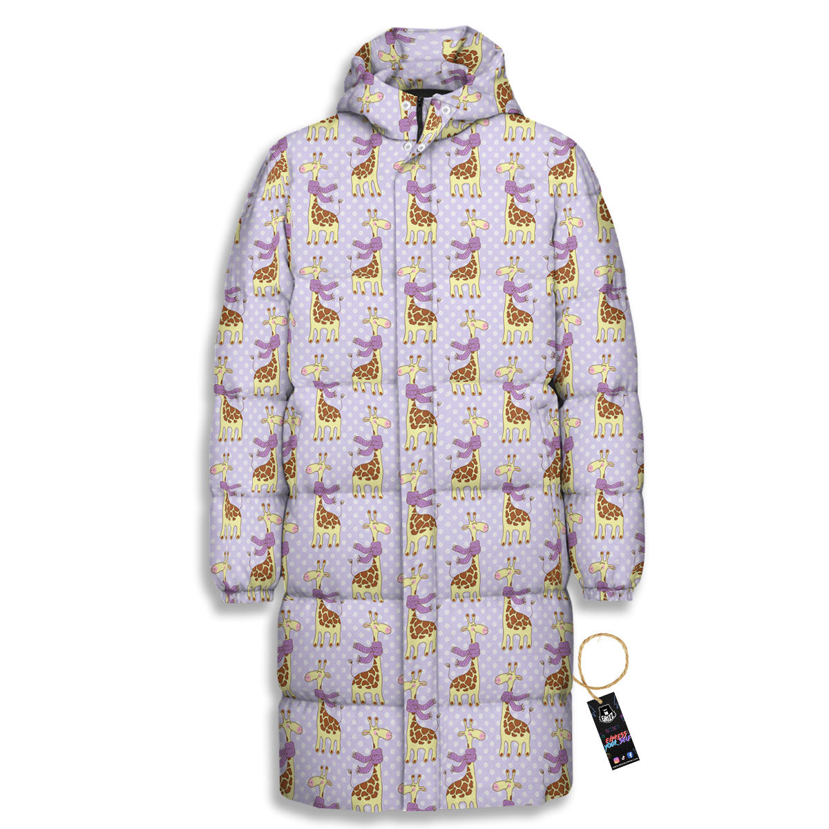 Scarf With Giraffe Print Pattern Long Down Jacket-grizzshop