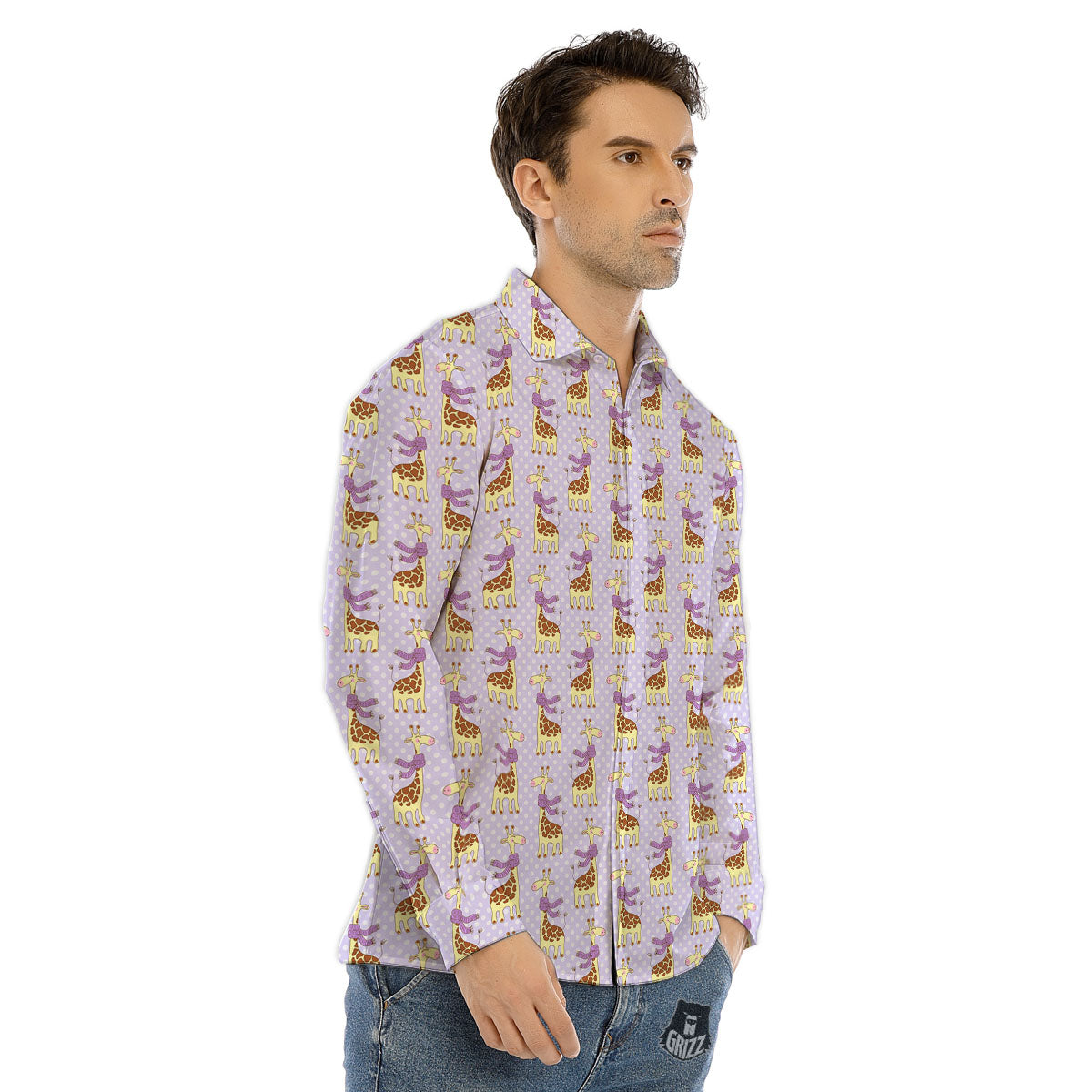 Scarf With Giraffe Print Pattern Men's Dress Shirts-grizzshop
