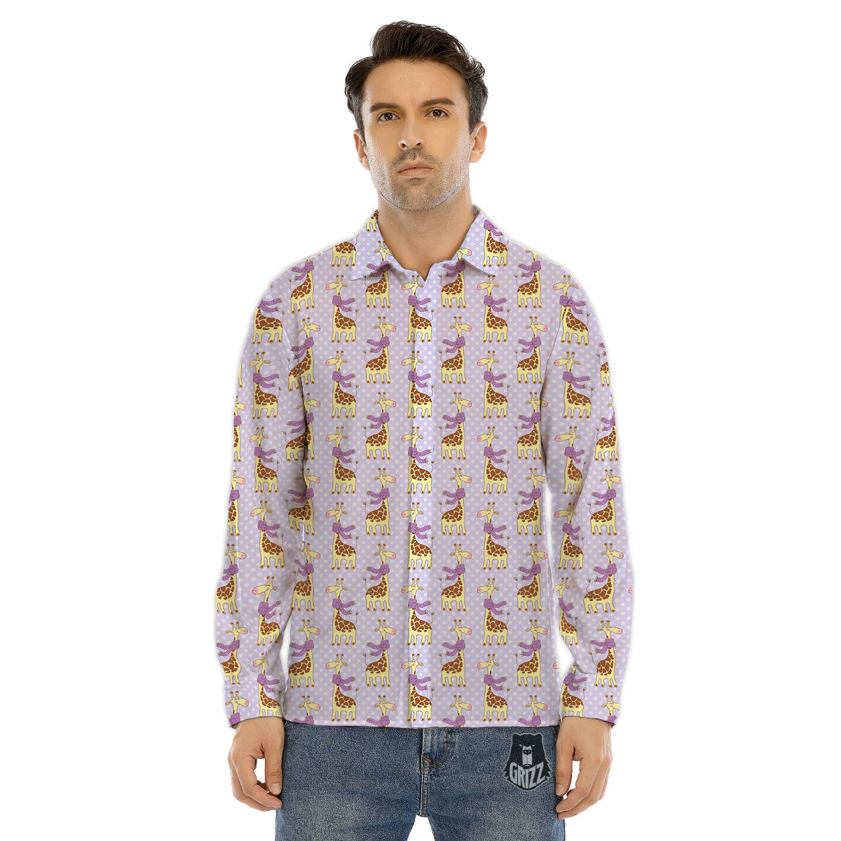 Scarf With Giraffe Print Pattern Men's Dress Shirts-grizzshop