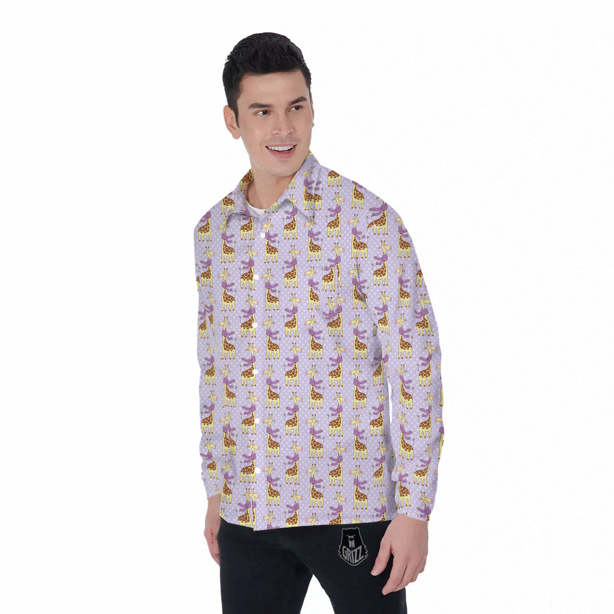 Scarf With Giraffe Print Pattern Men's Long Sleeve Shirts-grizzshop