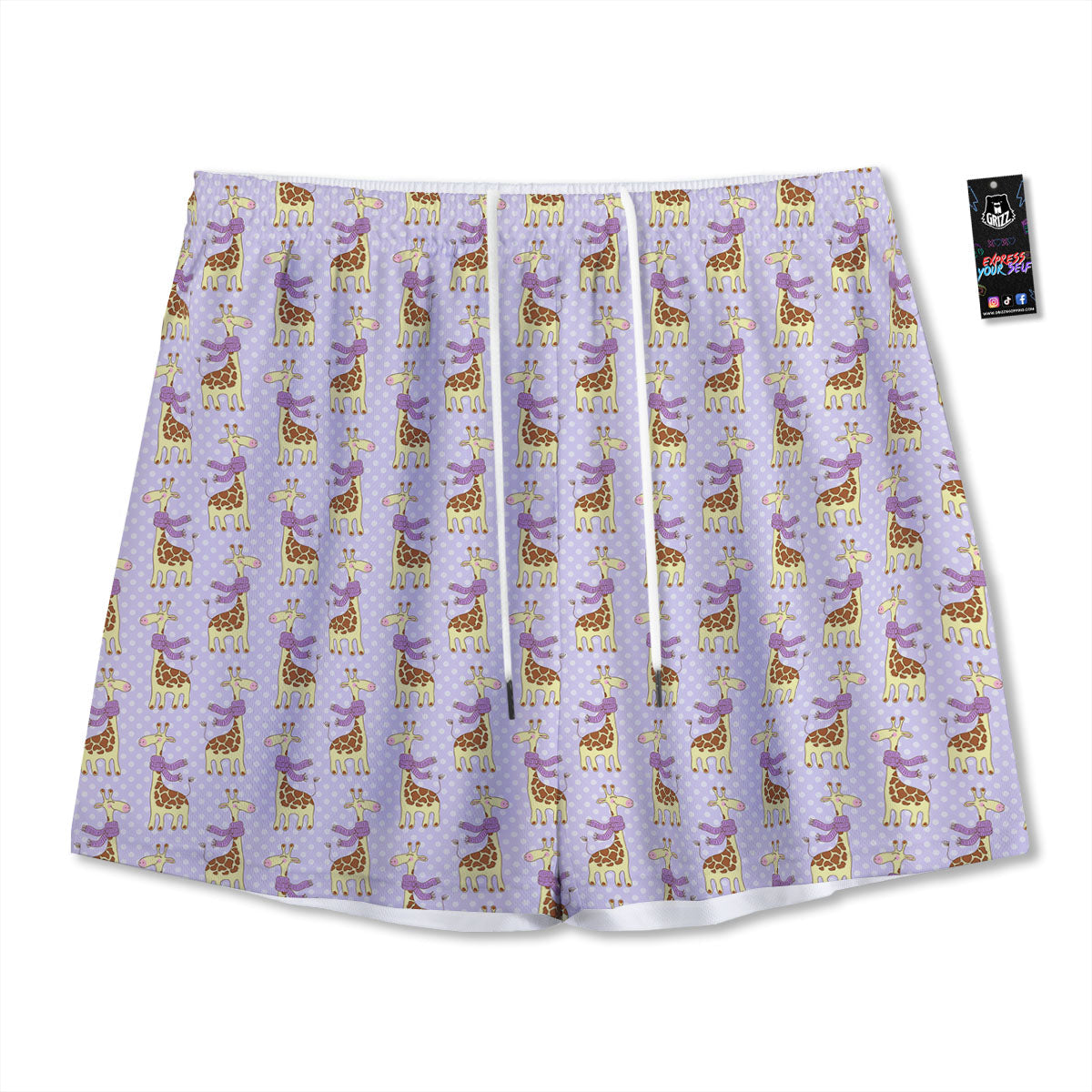 Scarf With Giraffe Print Pattern Mesh Shorts