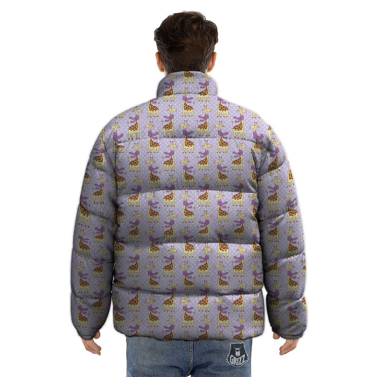 Scarf With Giraffe Print Pattern Puffer Jacket-grizzshop