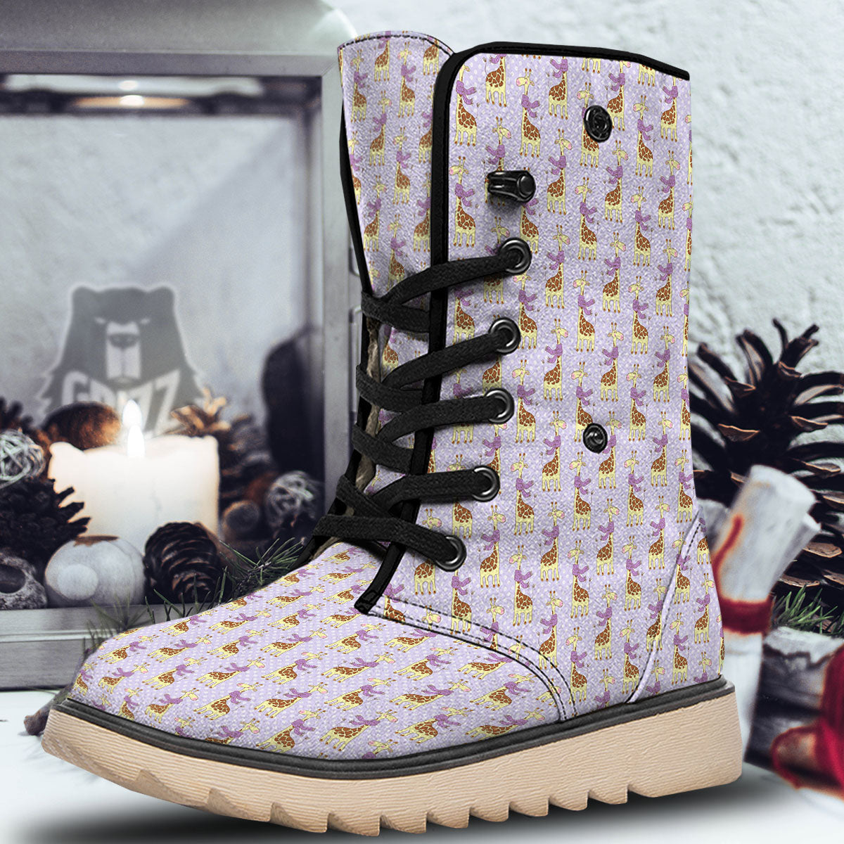 Scarf With Giraffe Print Pattern Snow Boots-grizzshop