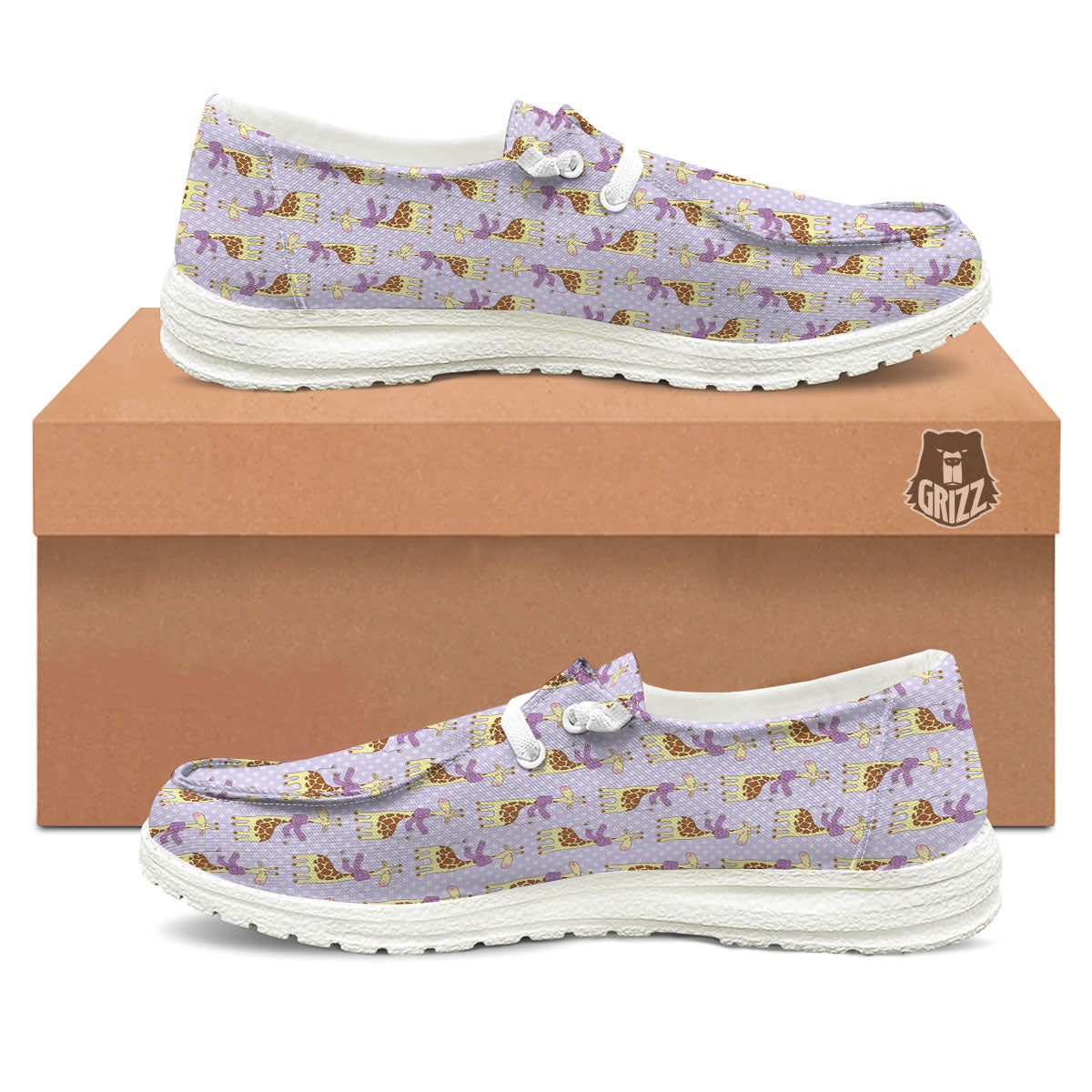 Scarf With Giraffe Print Pattern White Loafers-grizzshop