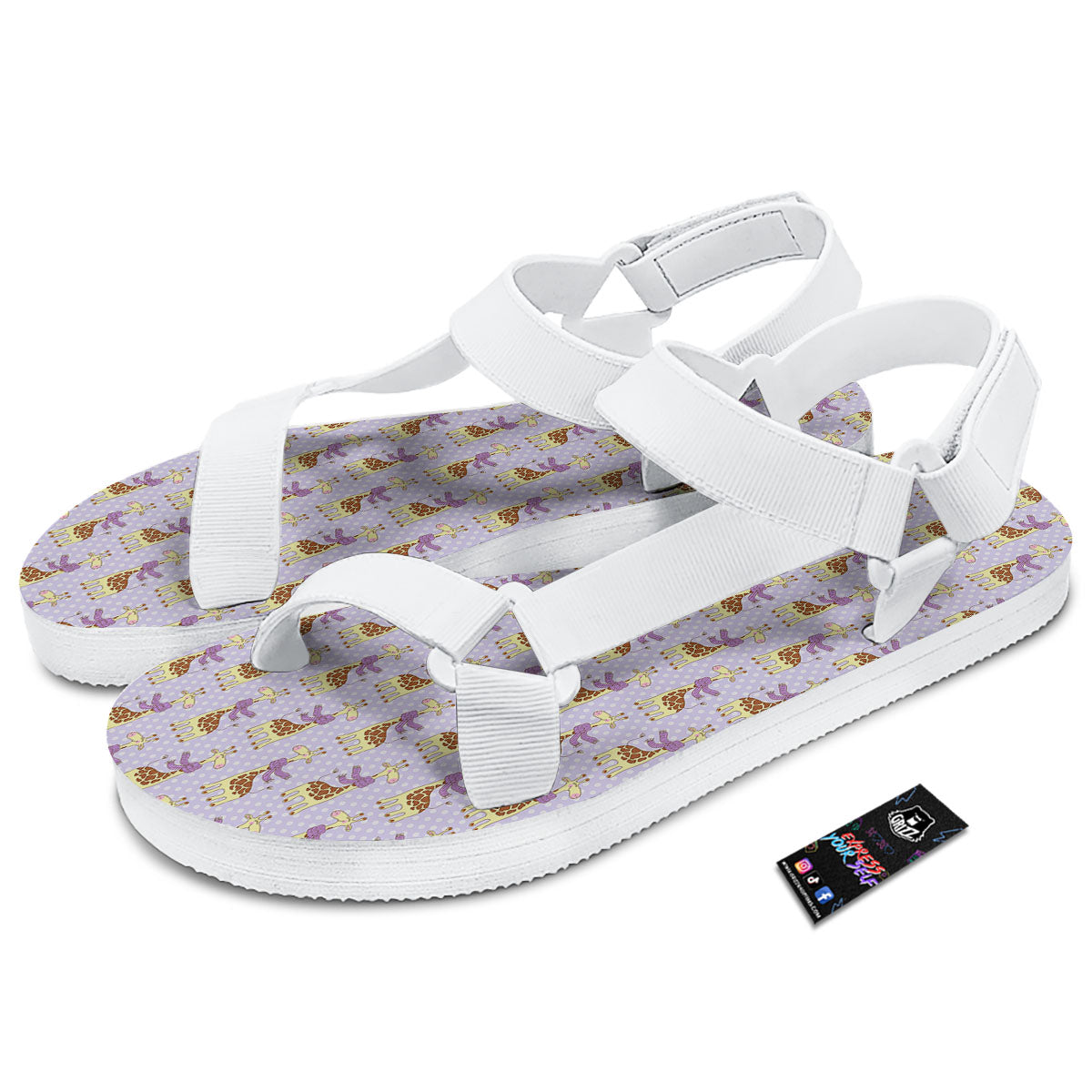 Scarf With Giraffe Print Pattern White Open Toe Sandals-grizzshop