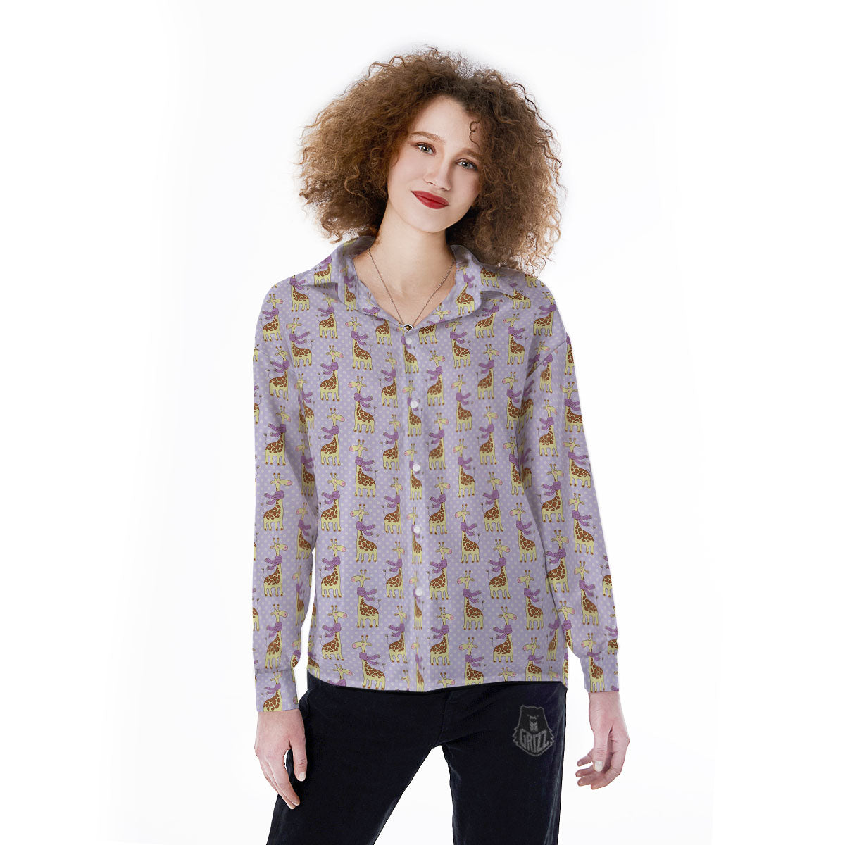 Scarf With Giraffe Print Pattern Women's Long Sleeve Shirts-grizzshop