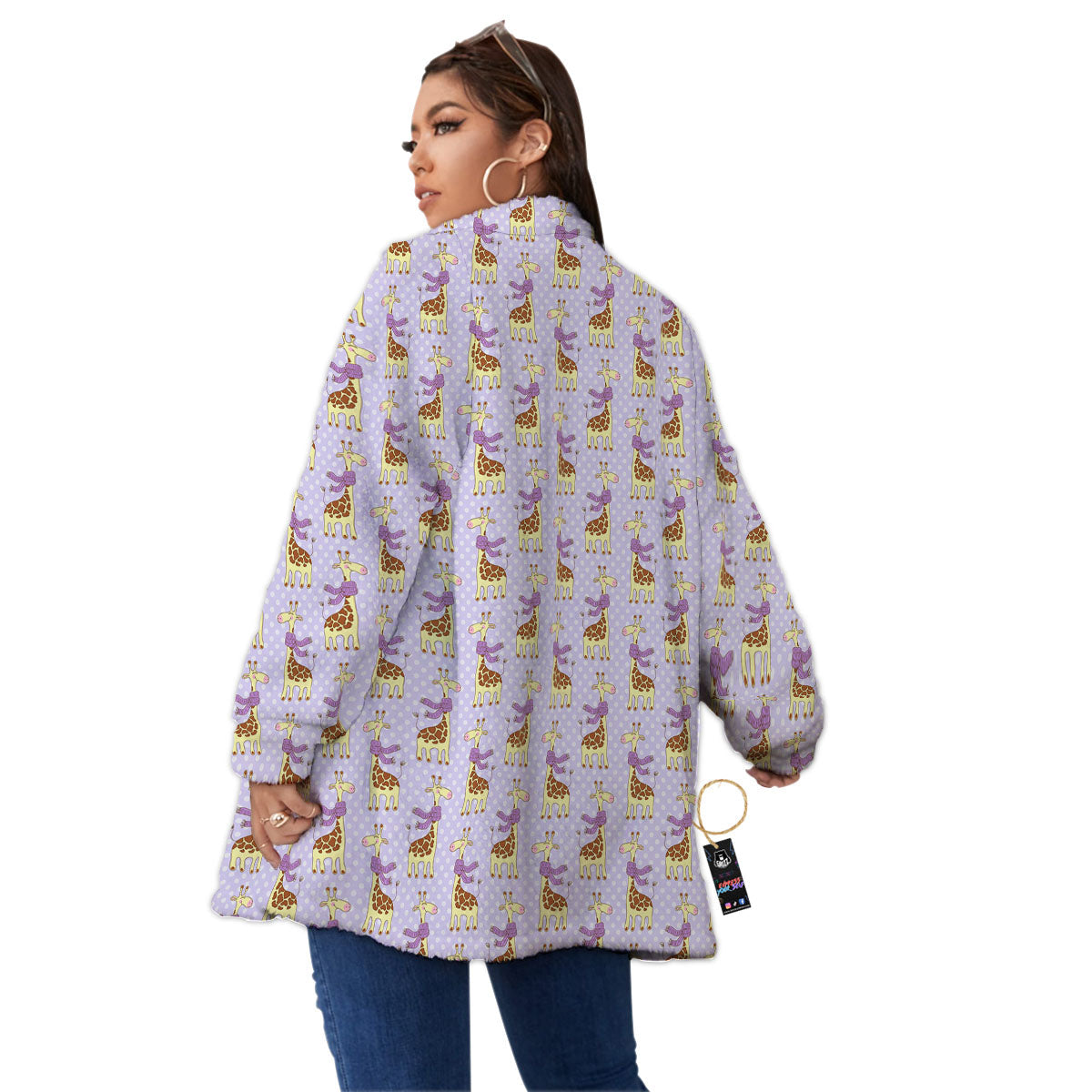 Scarf With Giraffe Print Pattern Women's Sherpa Jacket-grizzshop